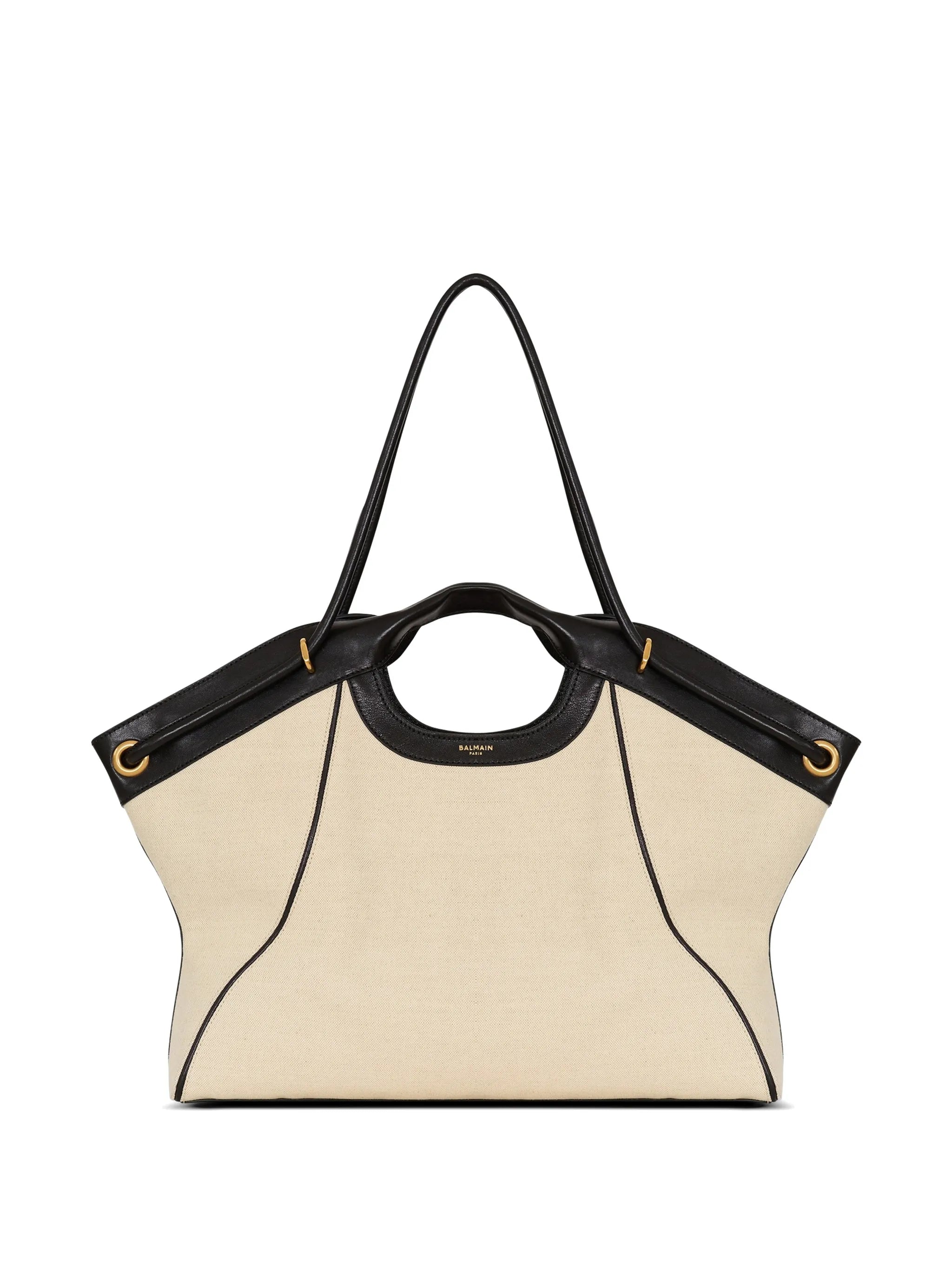 large tote in smooth leather and canvas