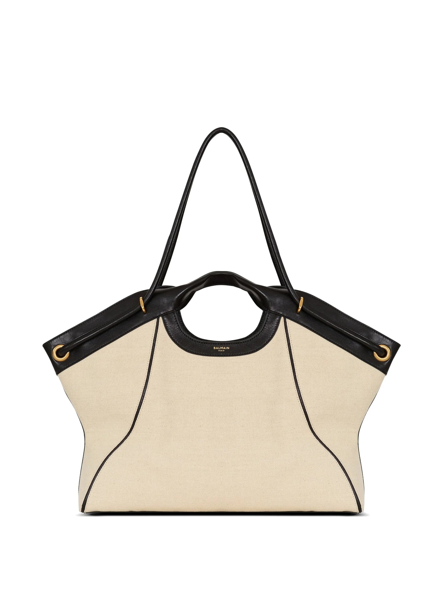 large tote in smooth leather and canvas