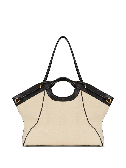 large tote in smooth leather and canvas