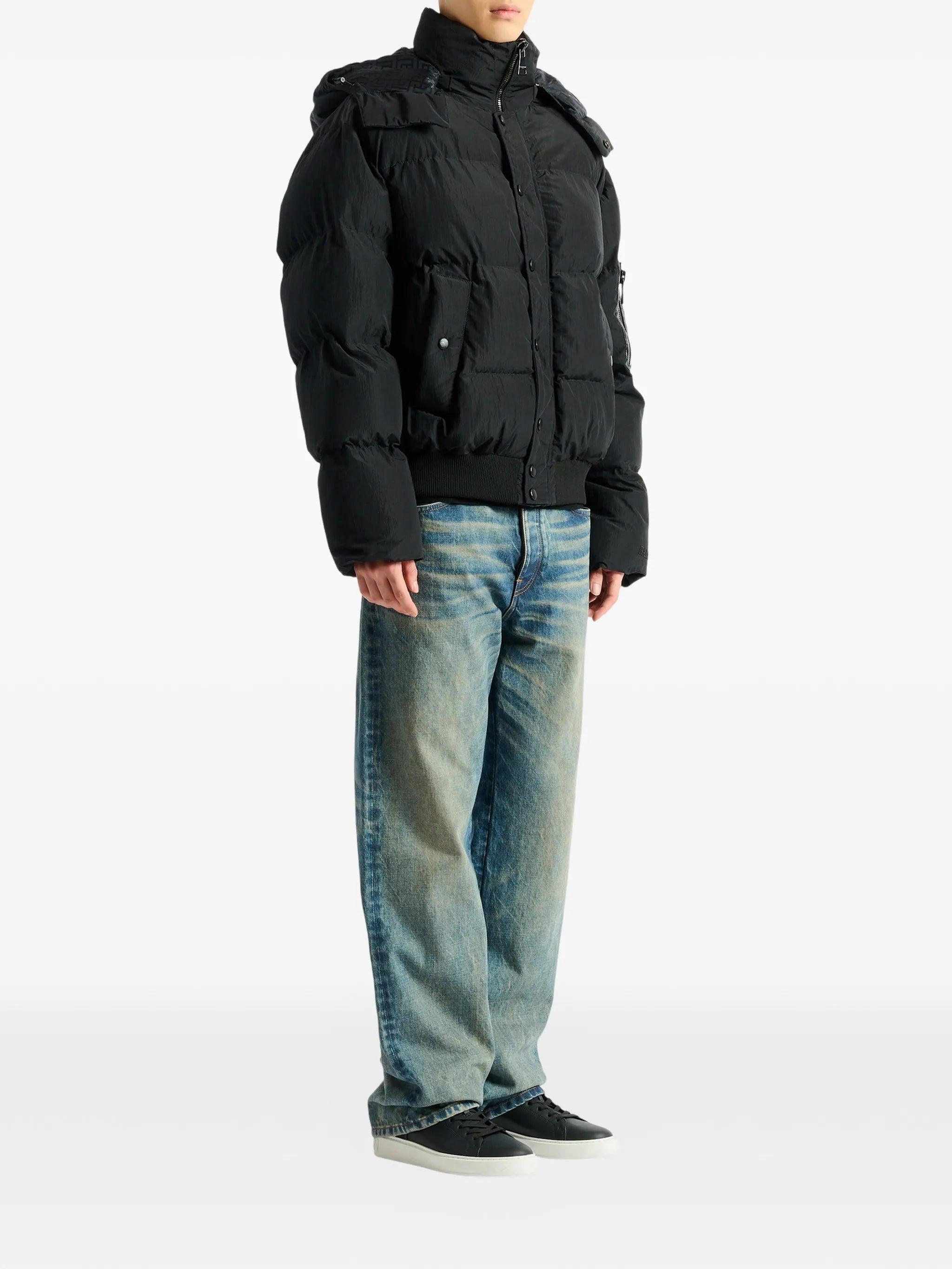 padded nylon and leather jacket