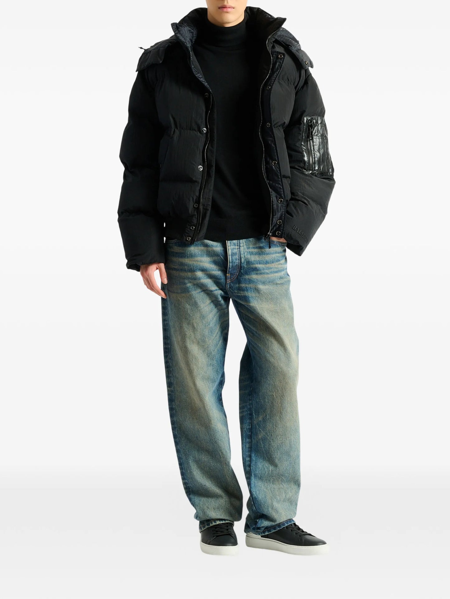 padded nylon and leather jacket