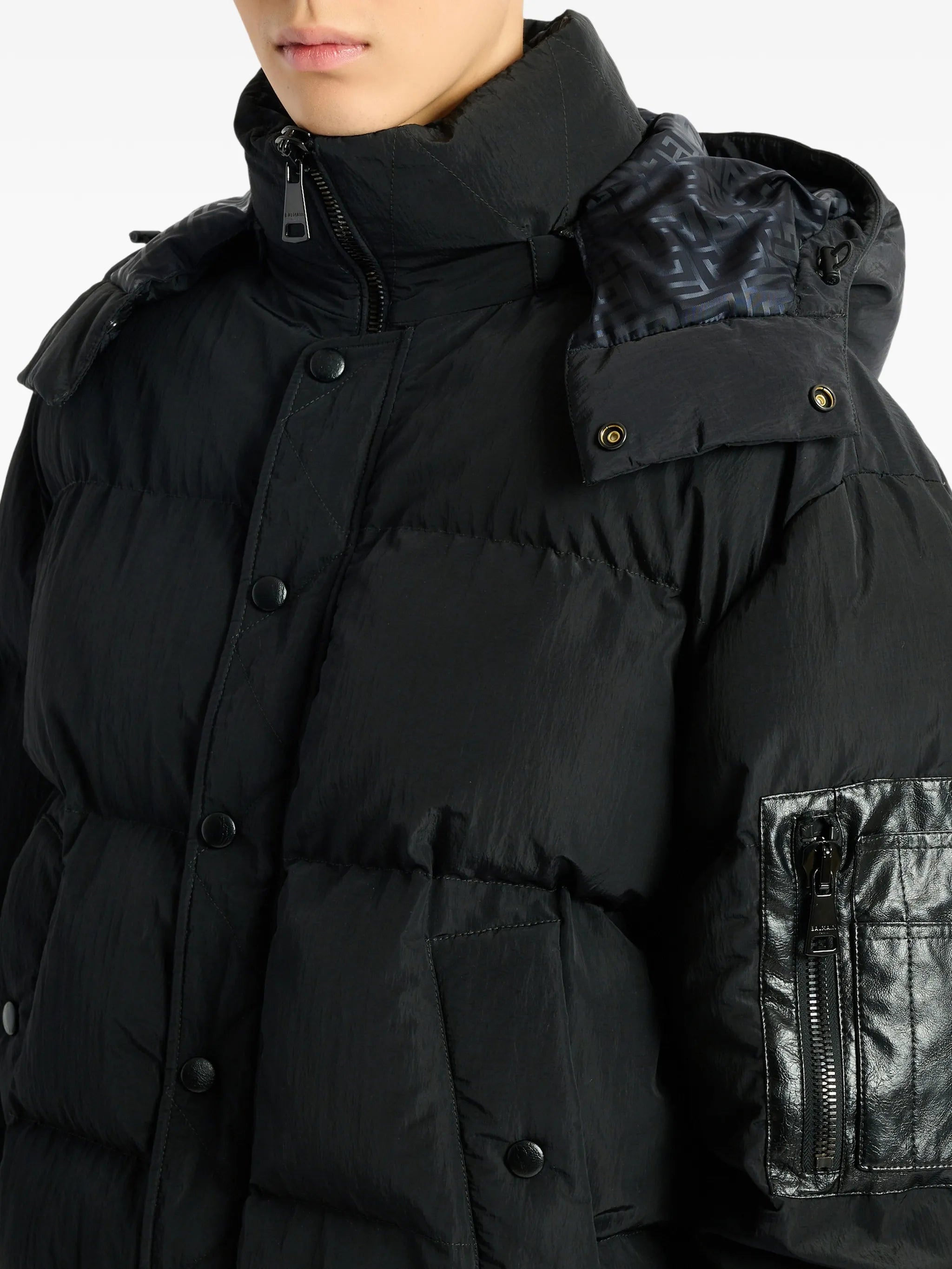 padded nylon and leather jacket