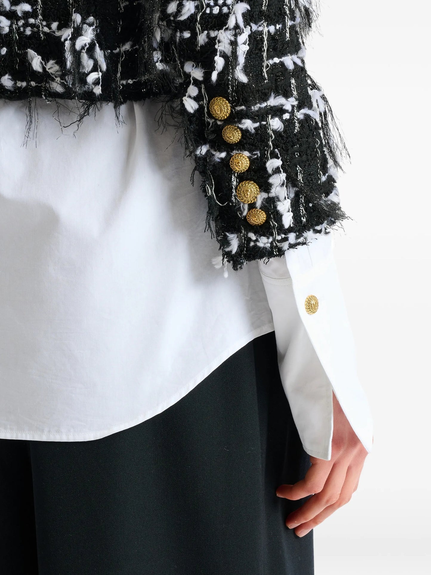 cropped jacket in fringed tweed