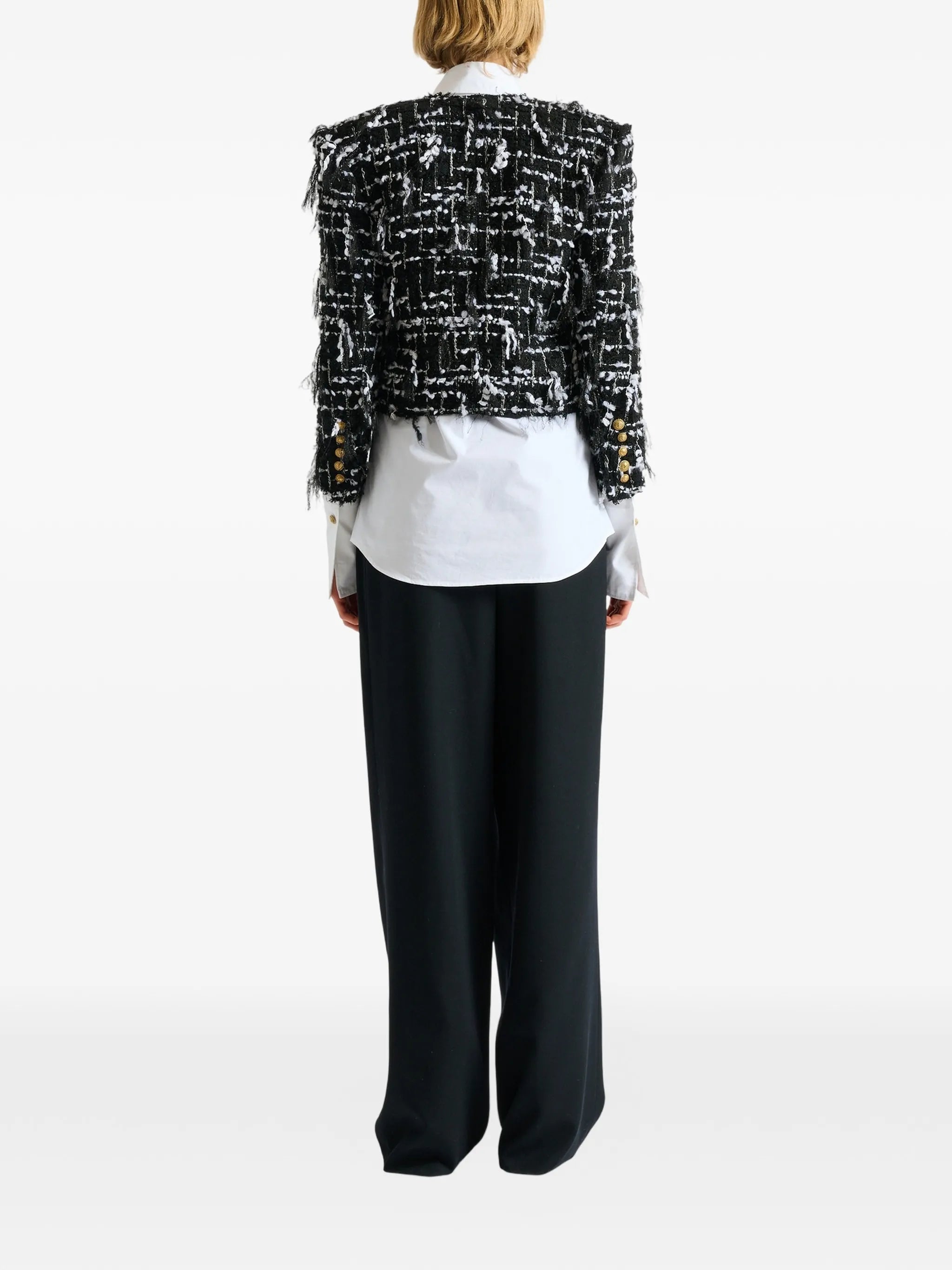 cropped jacket in fringed tweed