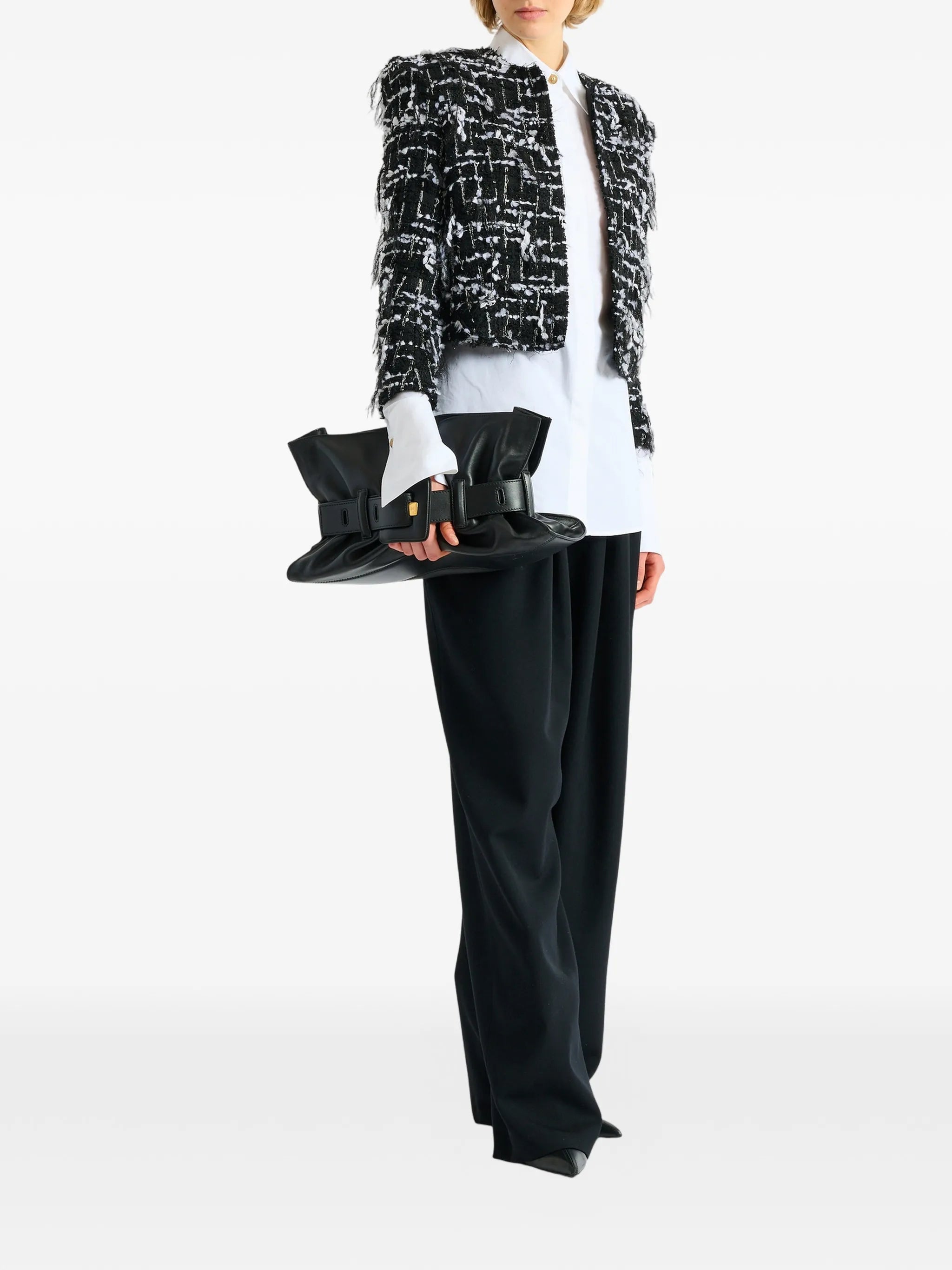 cropped jacket in fringed tweed
