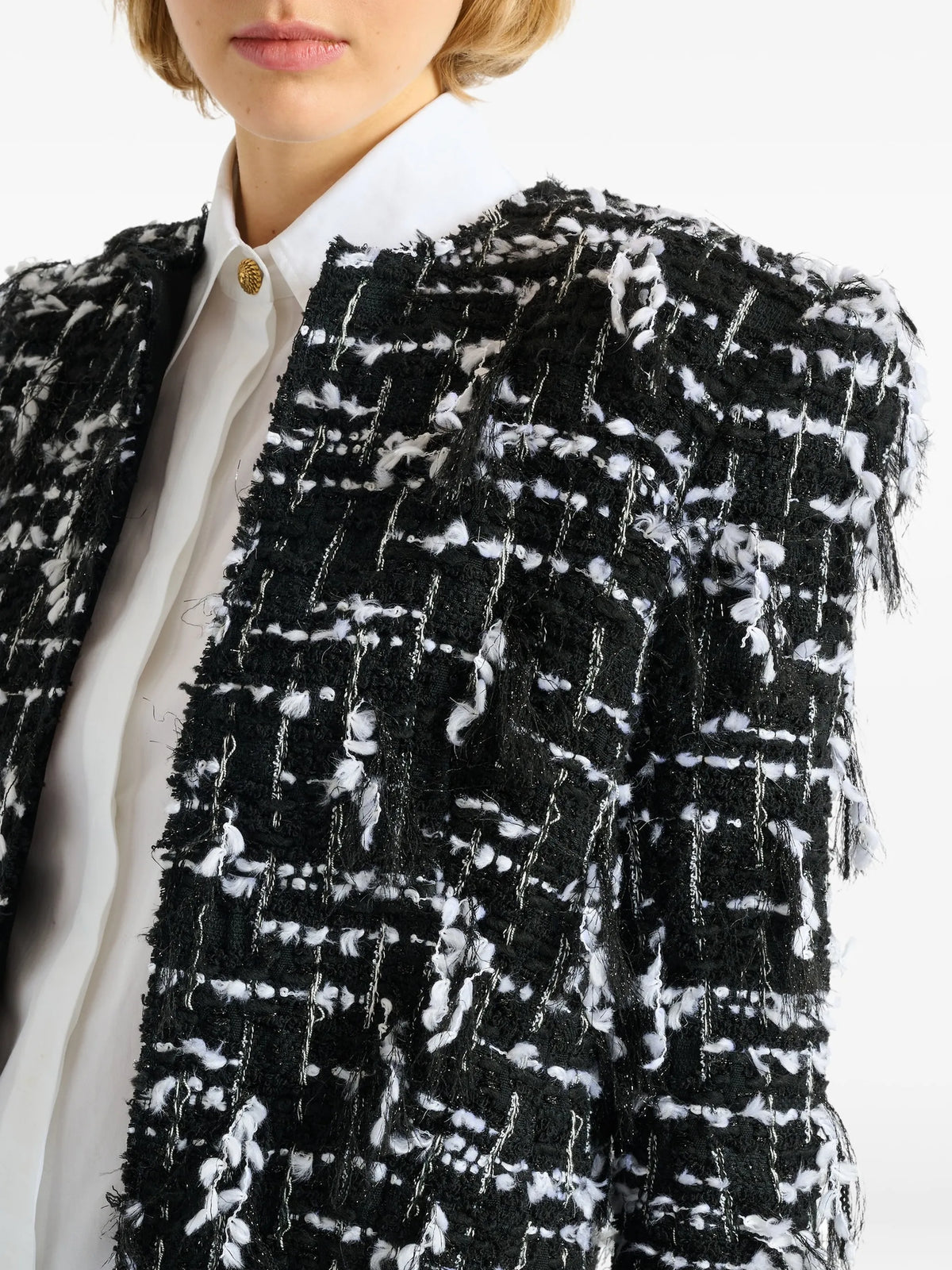 cropped jacket in fringed tweed