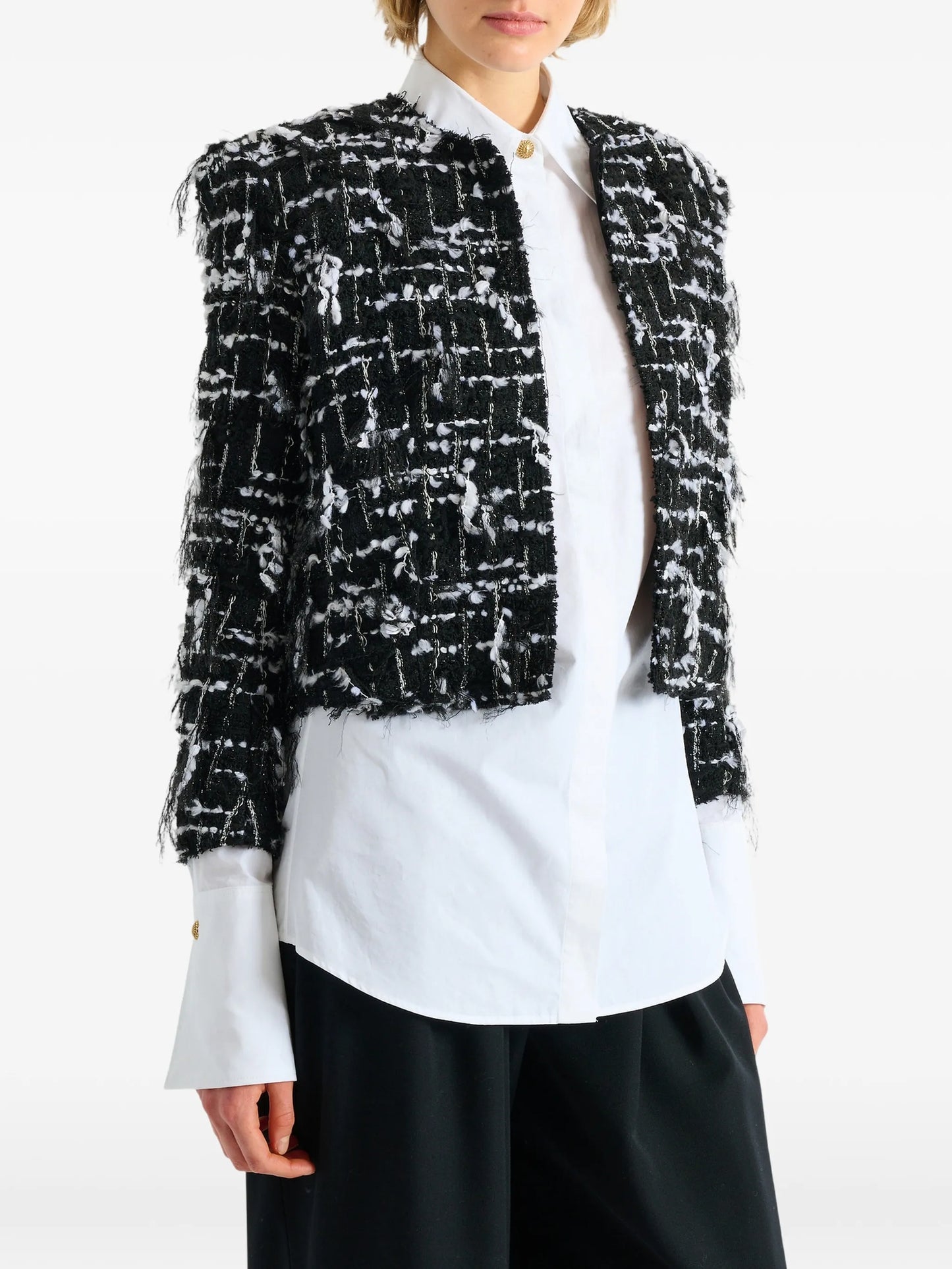 cropped jacket in fringed tweed