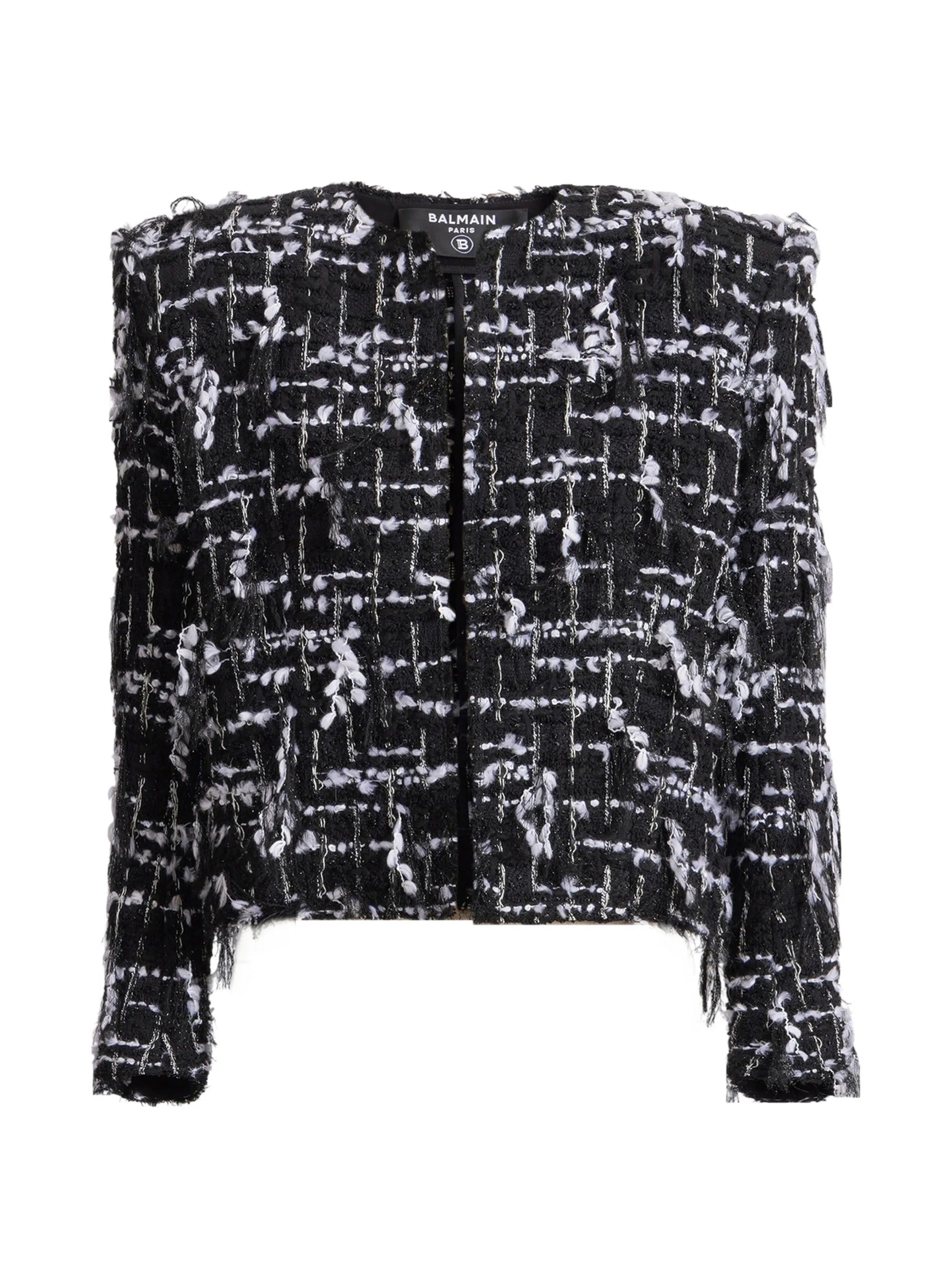cropped jacket in fringed tweed
