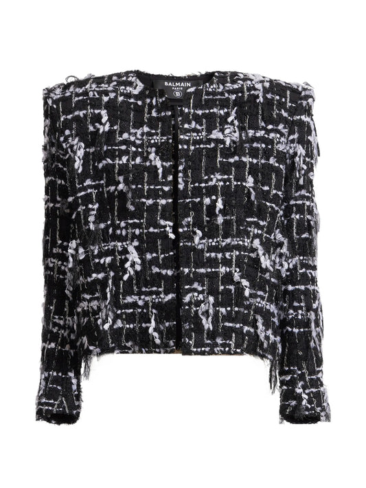 cropped jacket in fringed tweed
