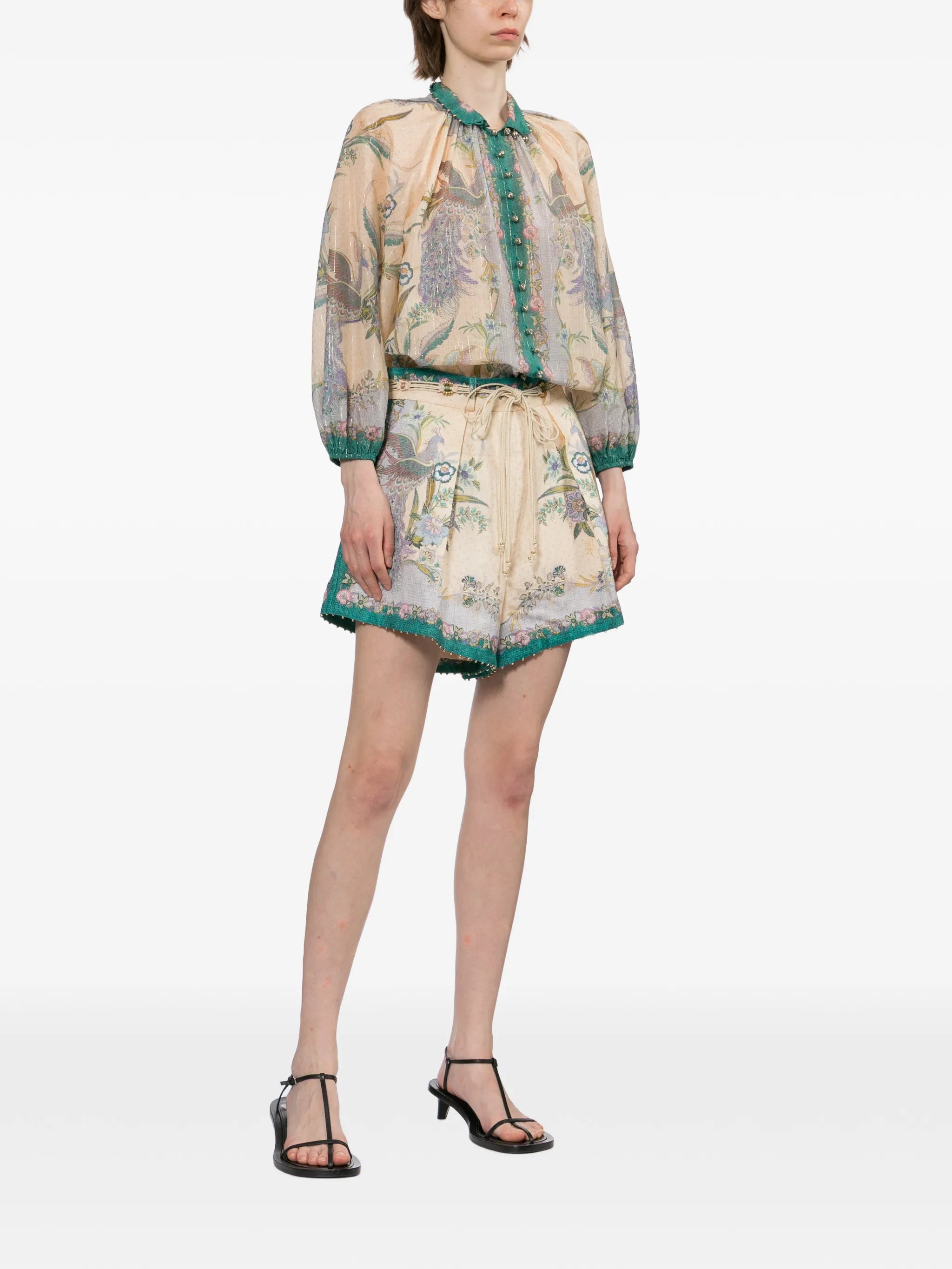 jewel-button high-collar blouse