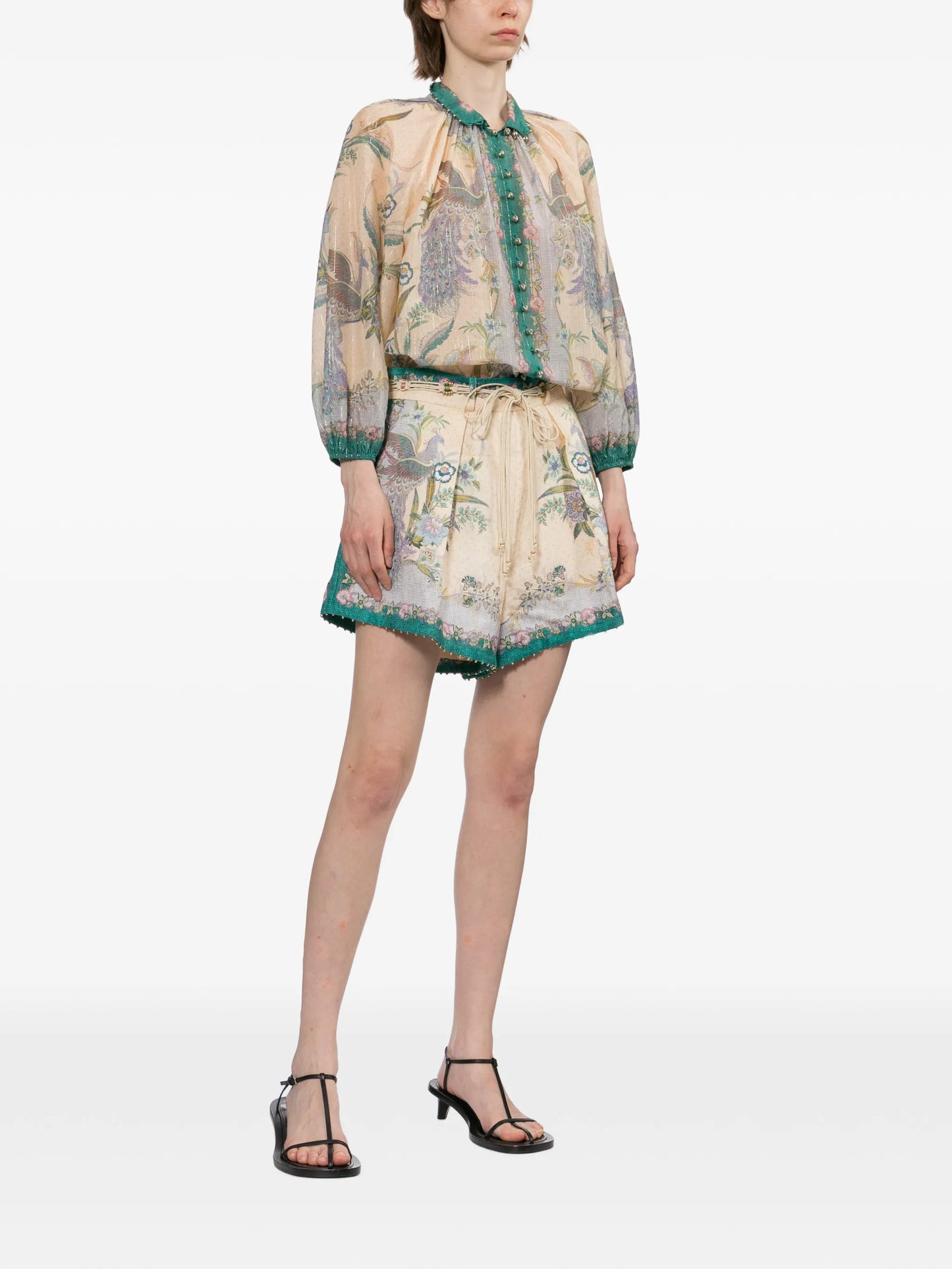jewel-button high-collar blouse