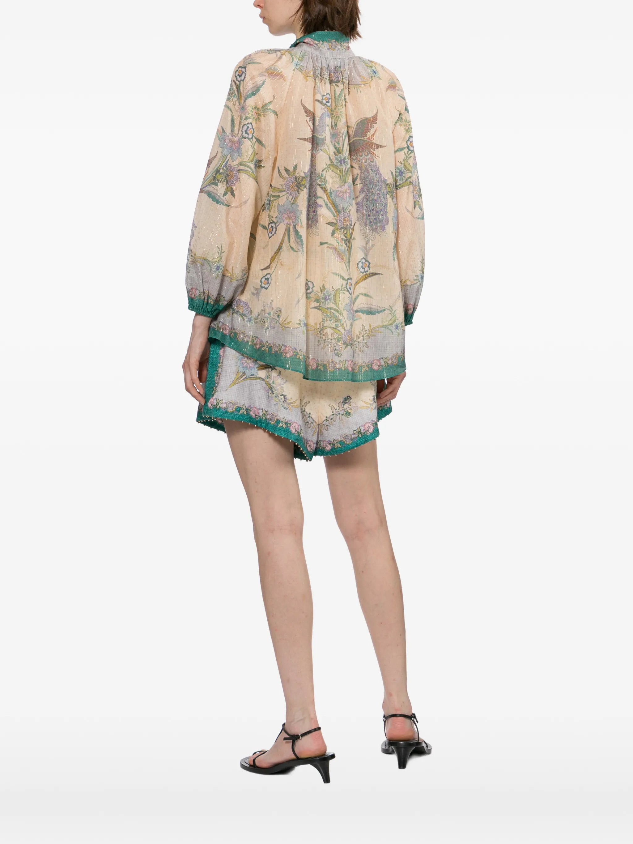 jewel-button high-collar blouse