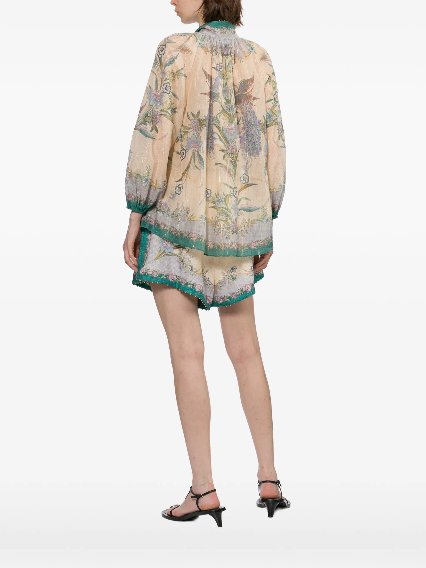 jewel-button high-collar blouse