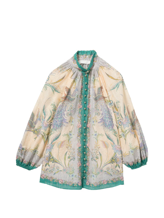 jewel-button high-collar blouse