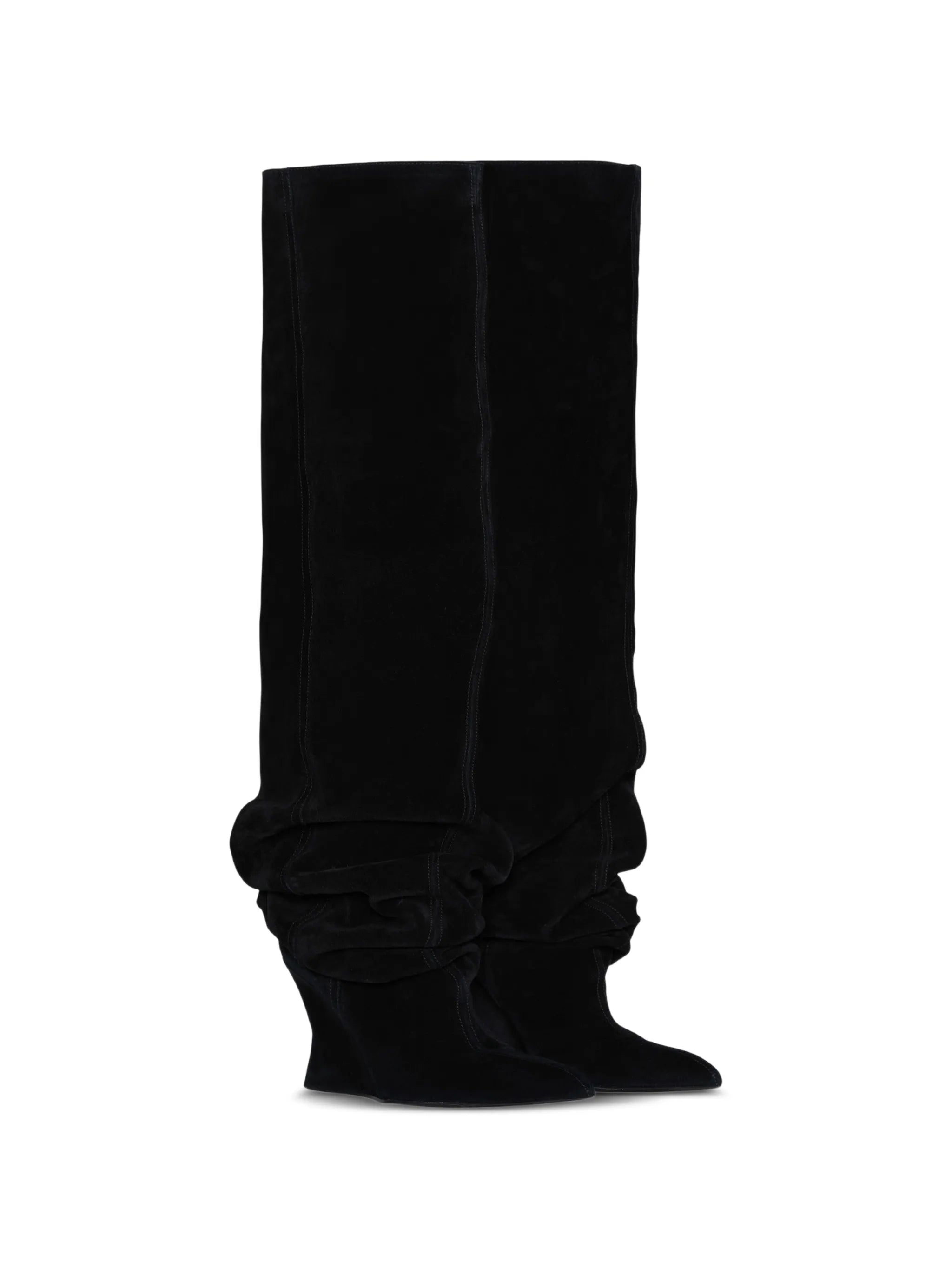 suede leather wedge thigh-high boots