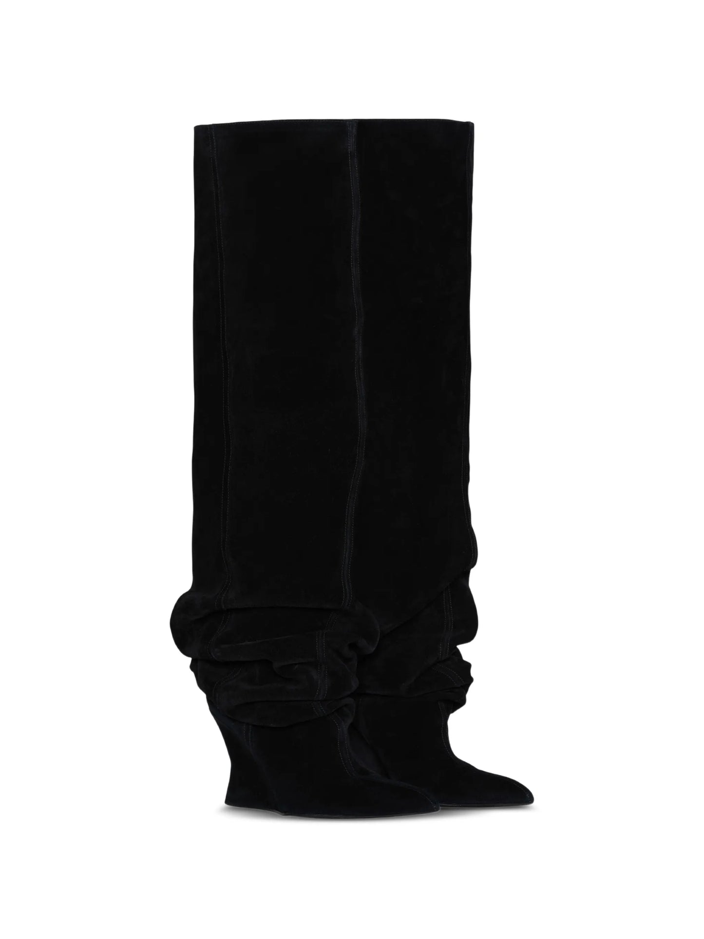 suede leather wedge thigh-high boots