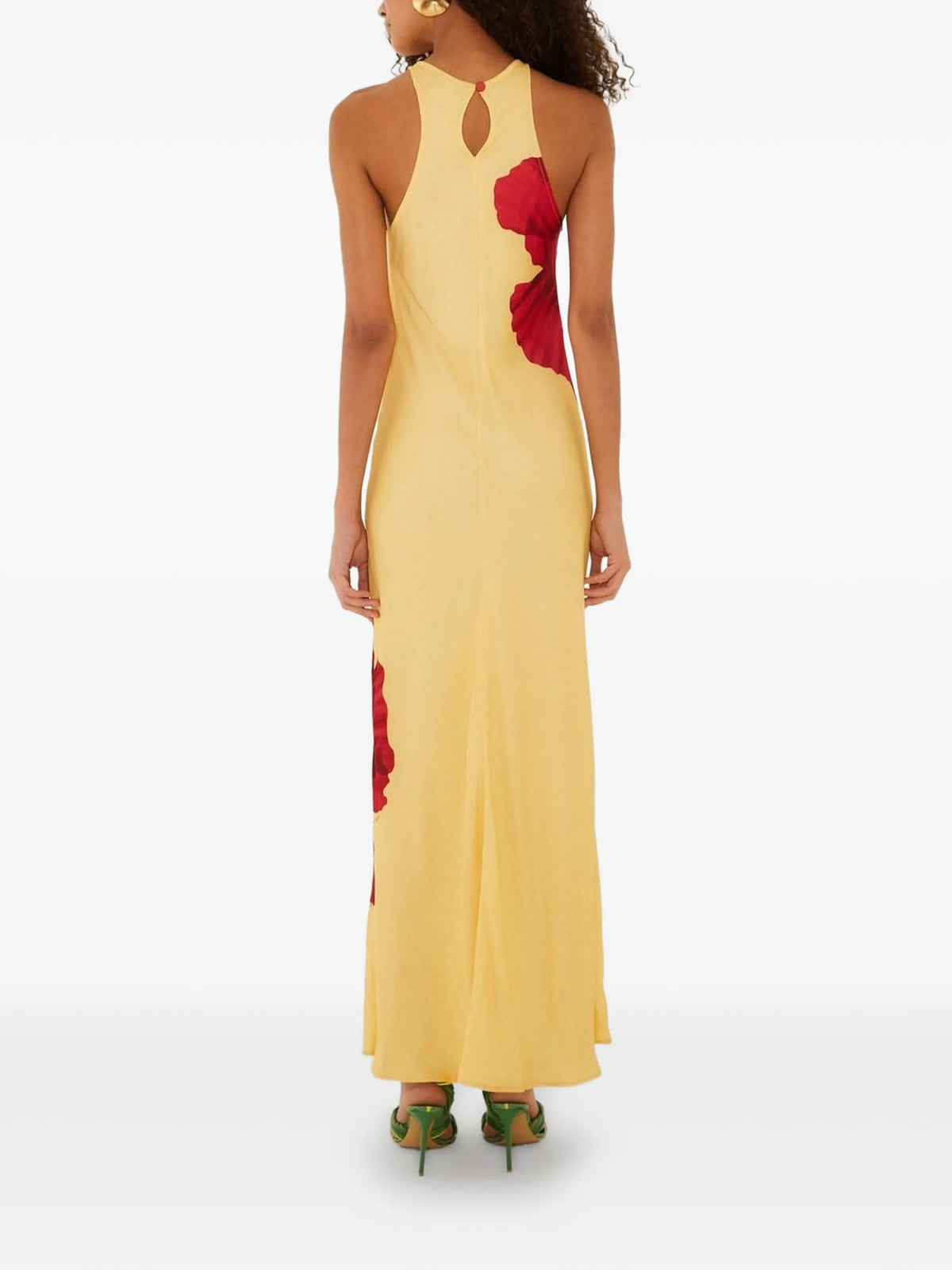 light yellow poppy flowers sleeveless maxi dress