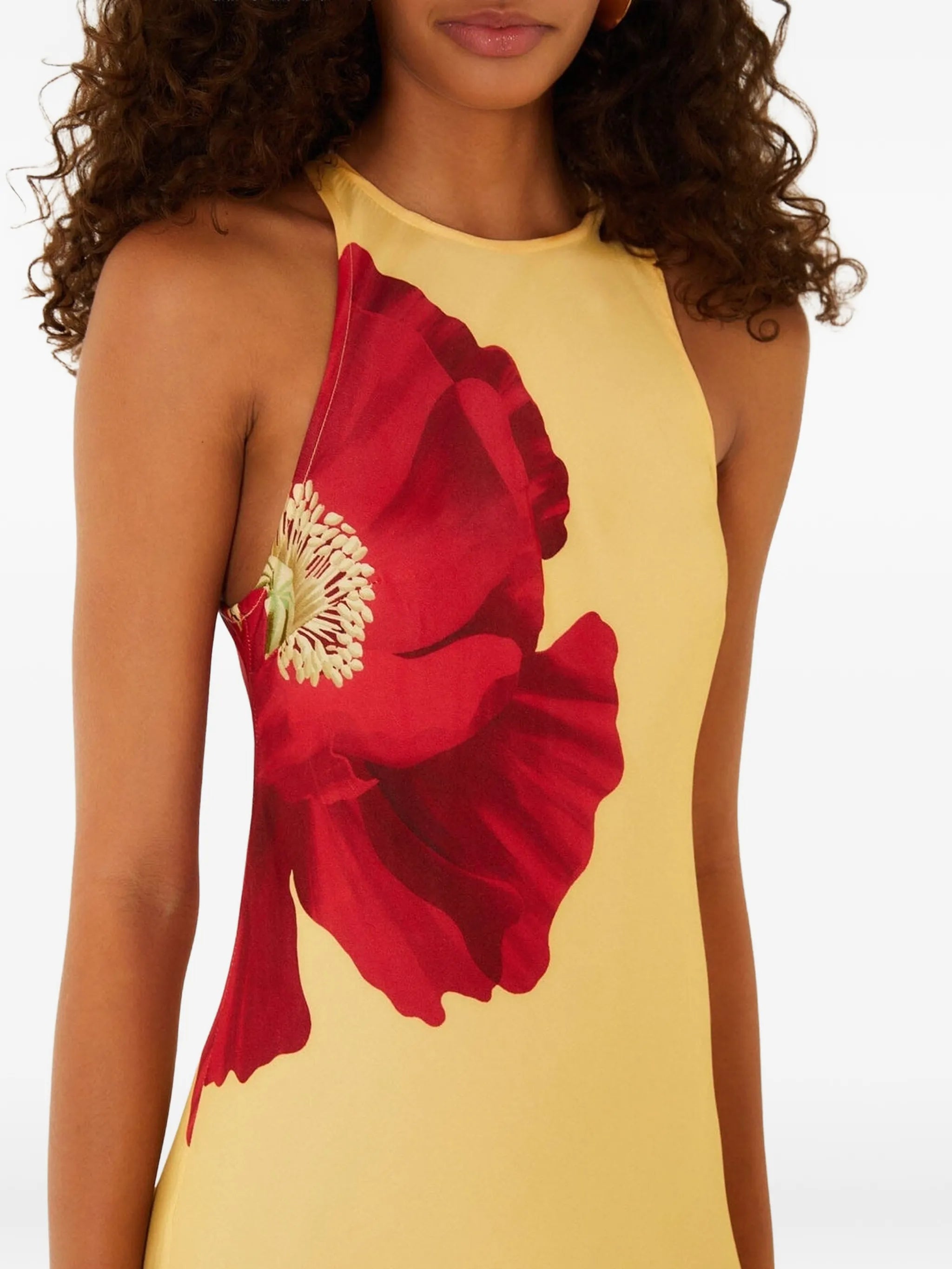 light yellow poppy flowers sleeveless maxi dress