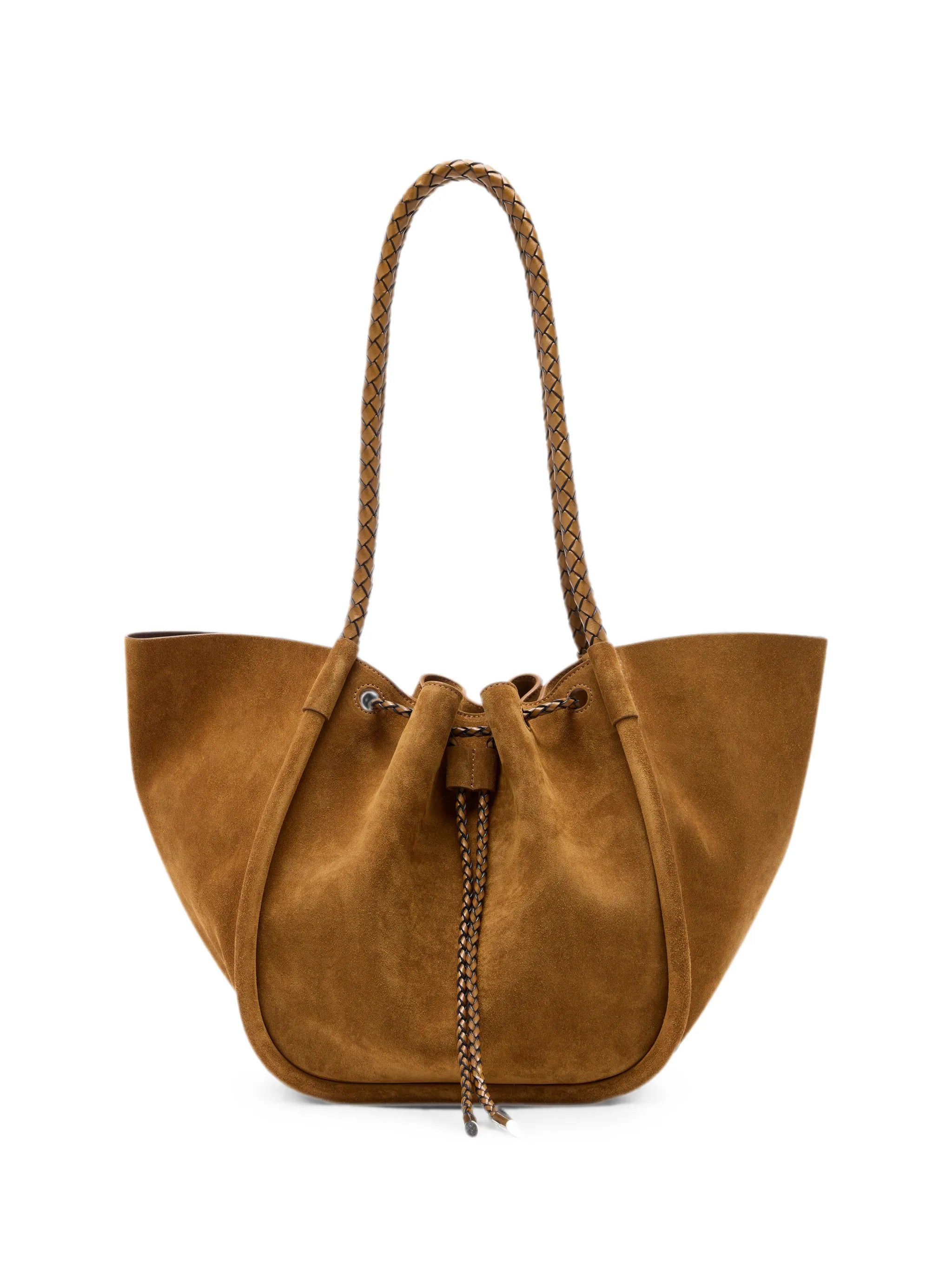 large Ruched tote in suede and braided calf