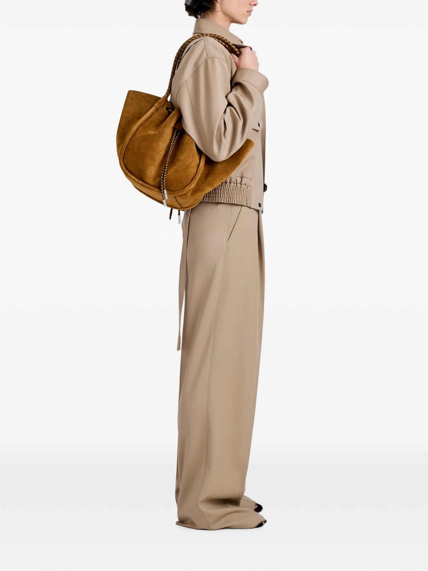 large Ruched tote in suede and braided calf