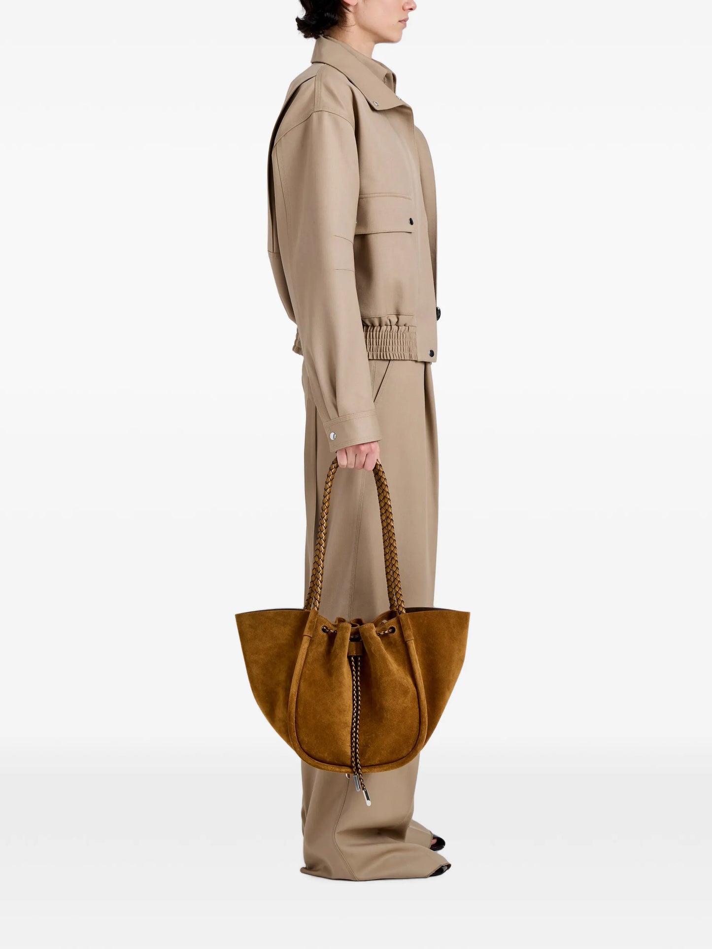 large Ruched tote in suede and braided calf