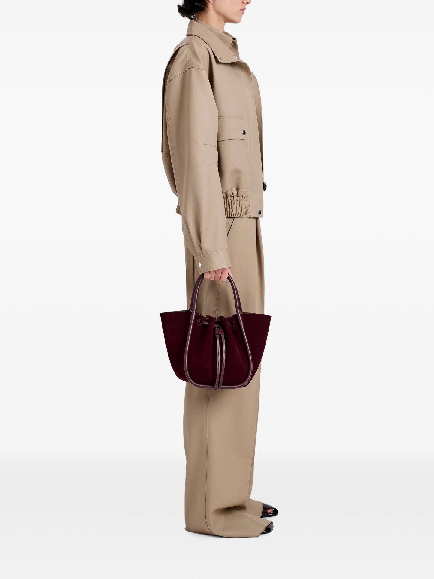 small Ruched tote in soft suede