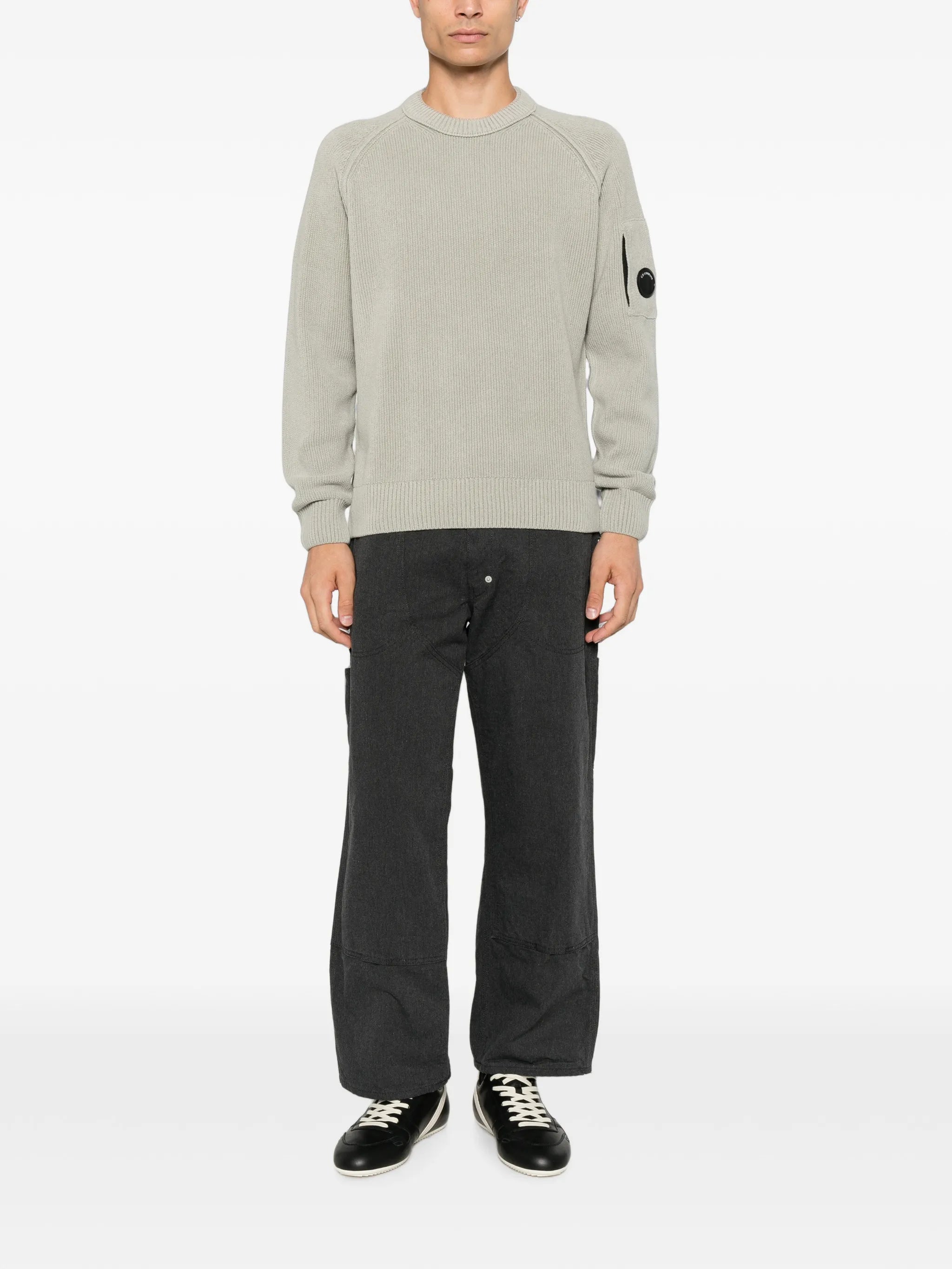 Chenille cotton lens crewneck sweater