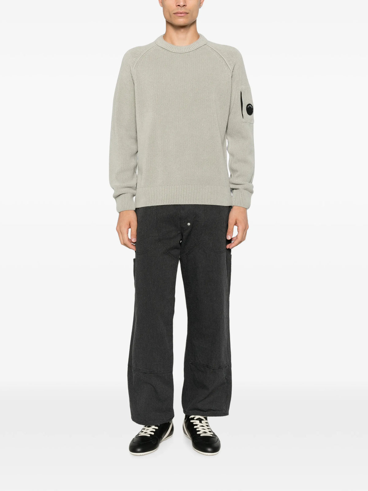 Chenille cotton lens crewneck sweater
