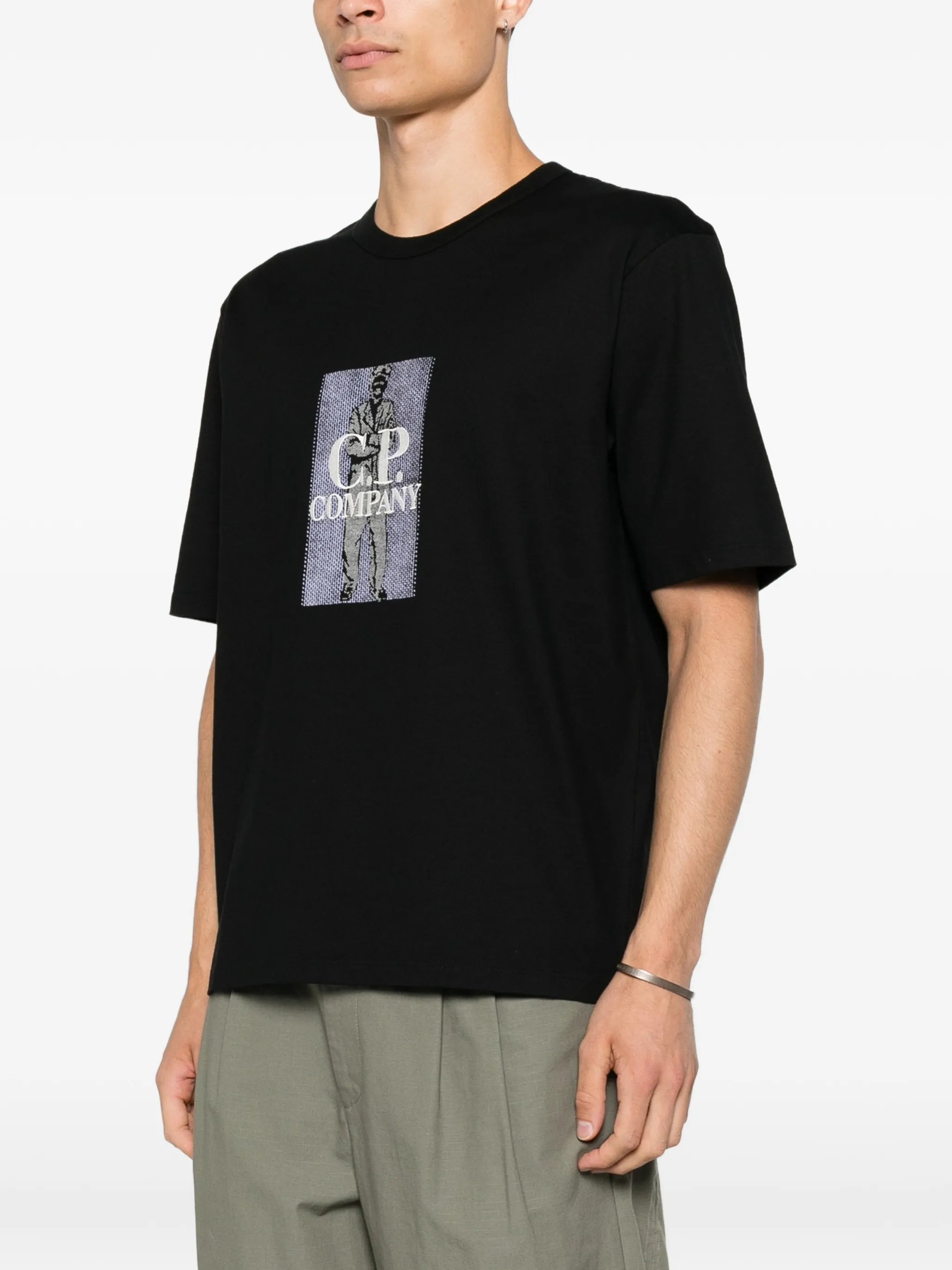 30/2 mercerized jersey twisted short-sleeve chest-logo T-Shirt