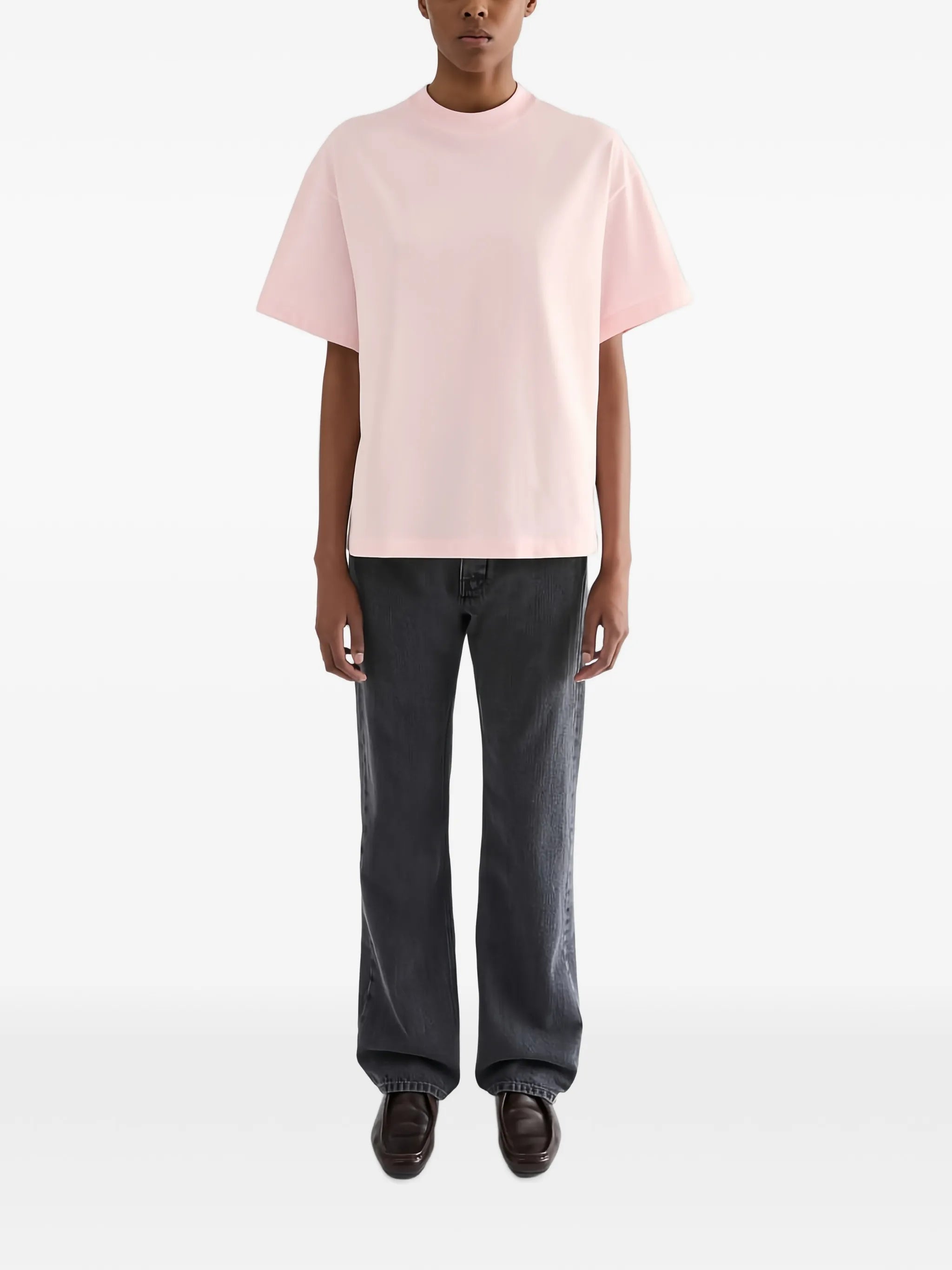 boxy-fit cotton crew-neck T-shirt with vertical printed Jil Sander logo