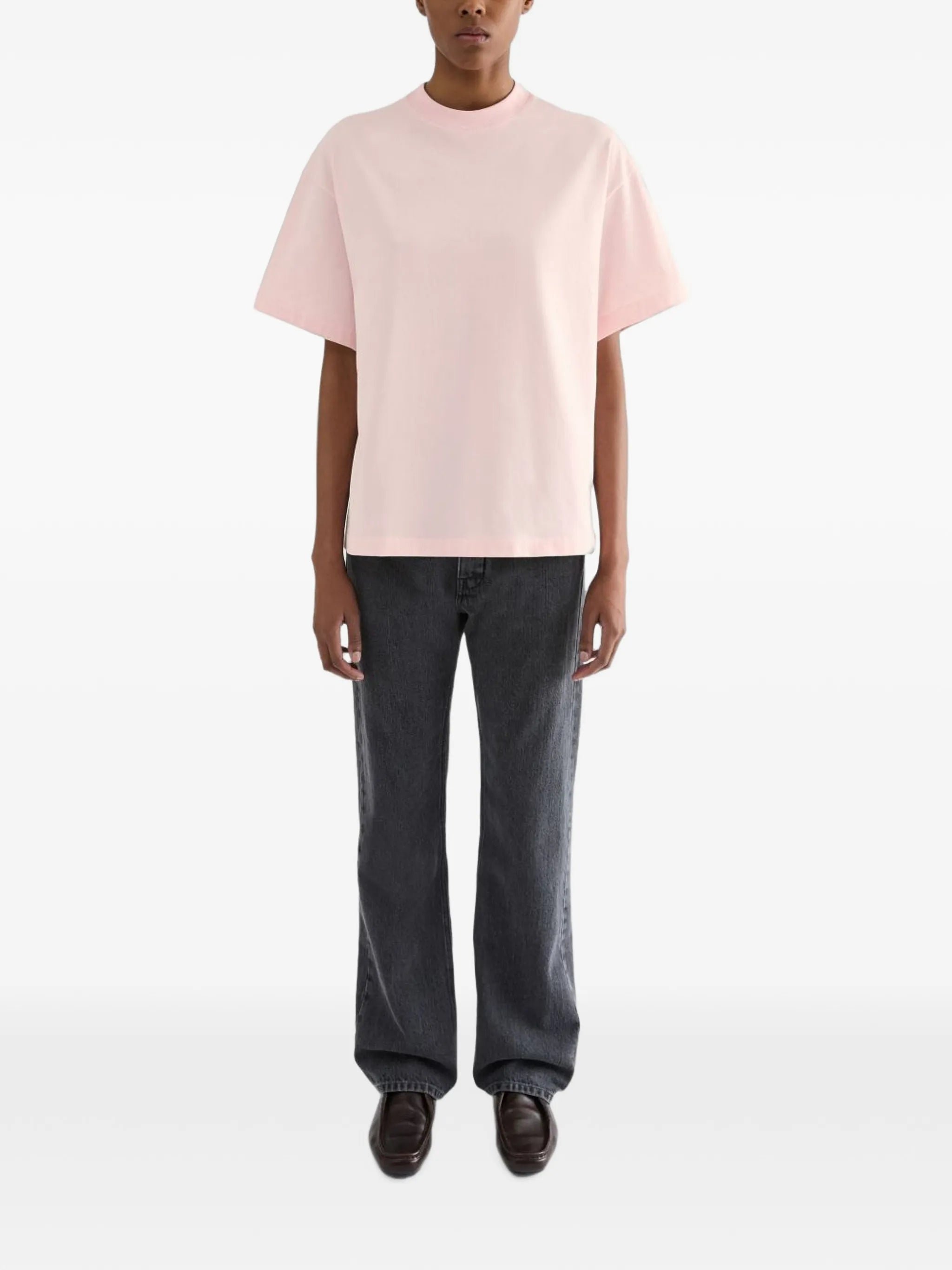boxy-fit cotton crew-neck T-shirt with vertical printed Jil Sander logo