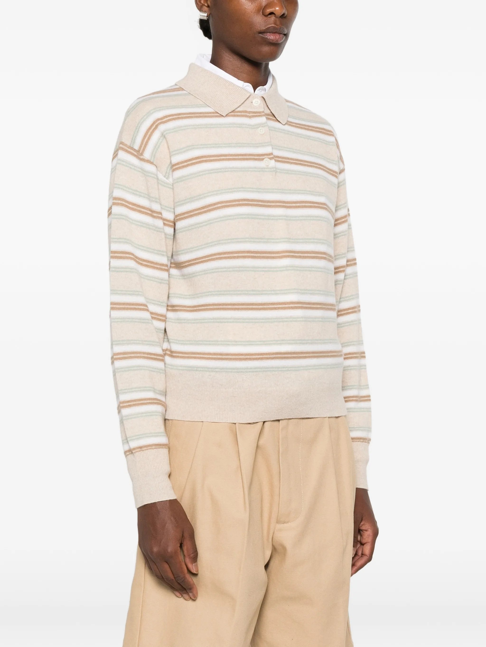 long-sleeve striped polo shirt