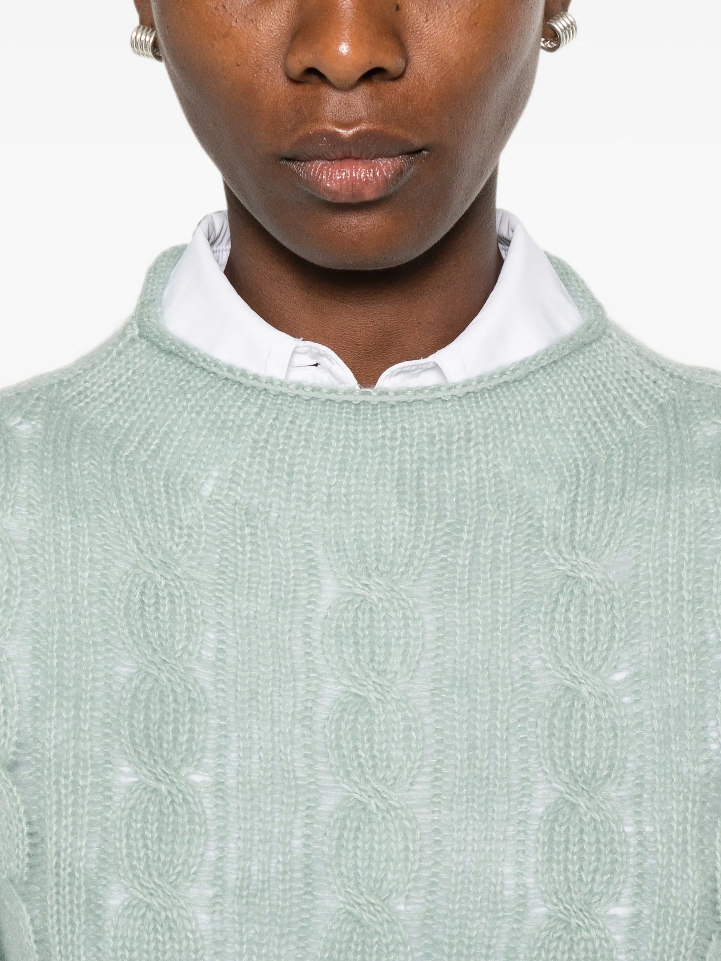 cable-knit mock-neck sweater