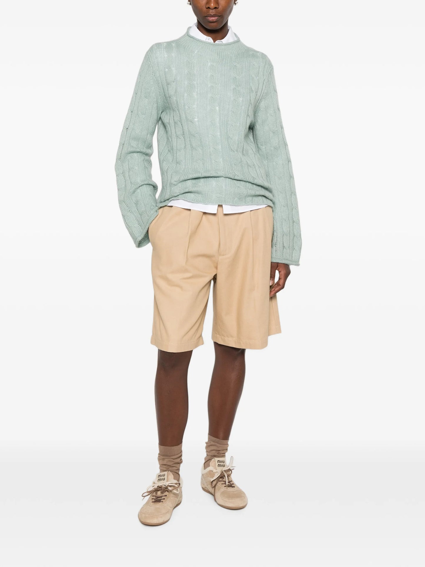 cable-knit mock-neck sweater