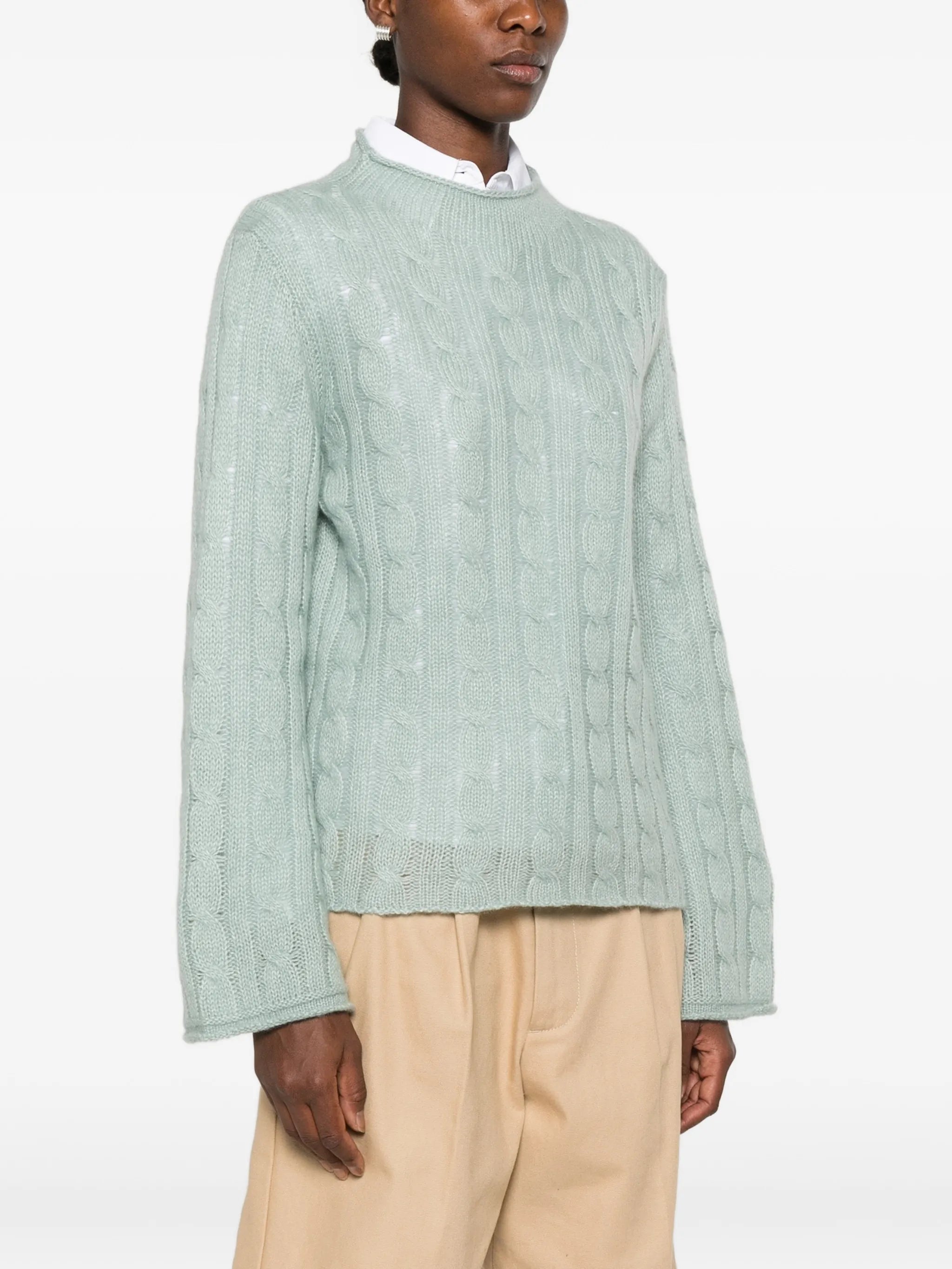 cable-knit mock-neck sweater
