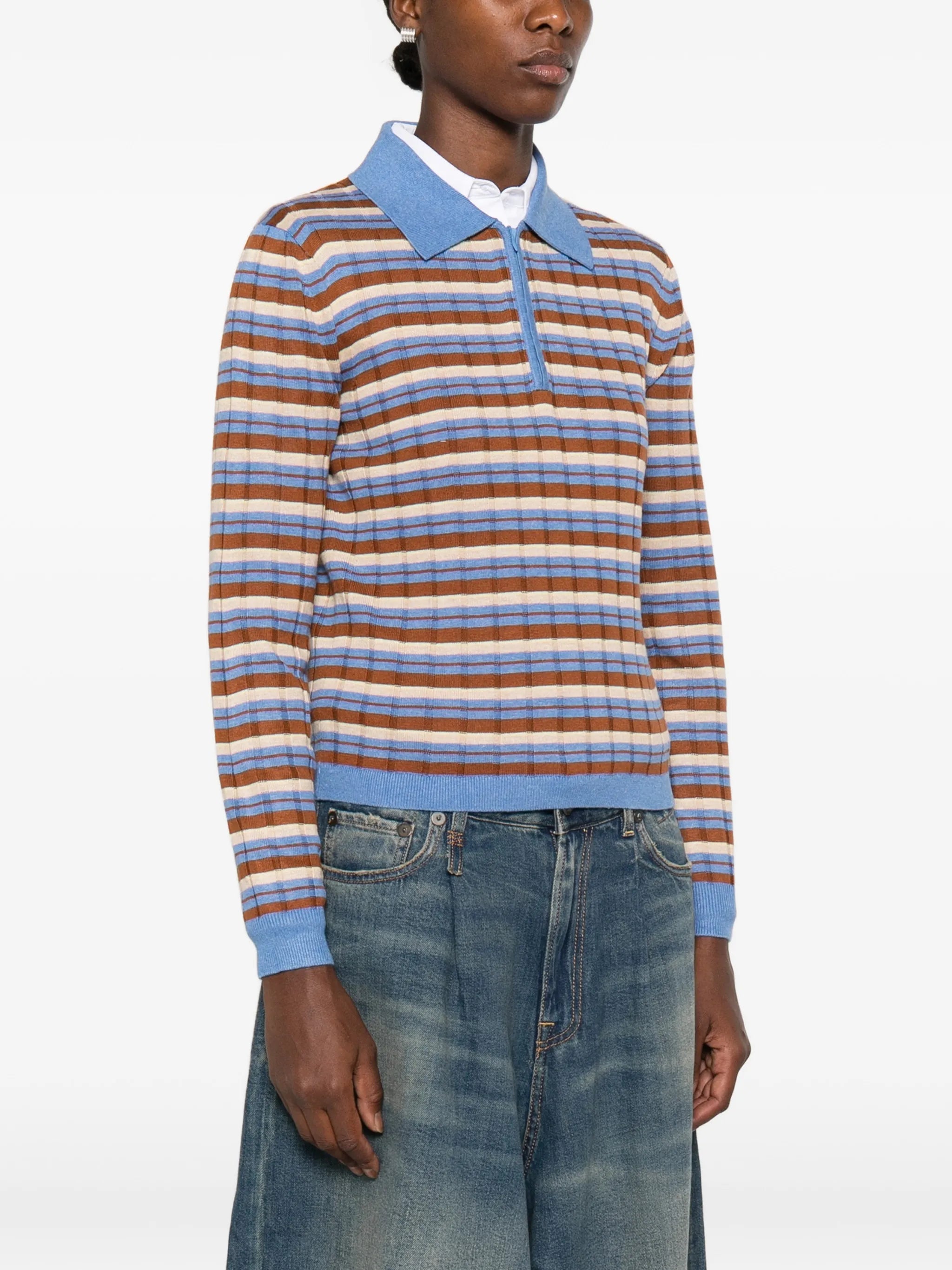 striped zip-up polo sweater