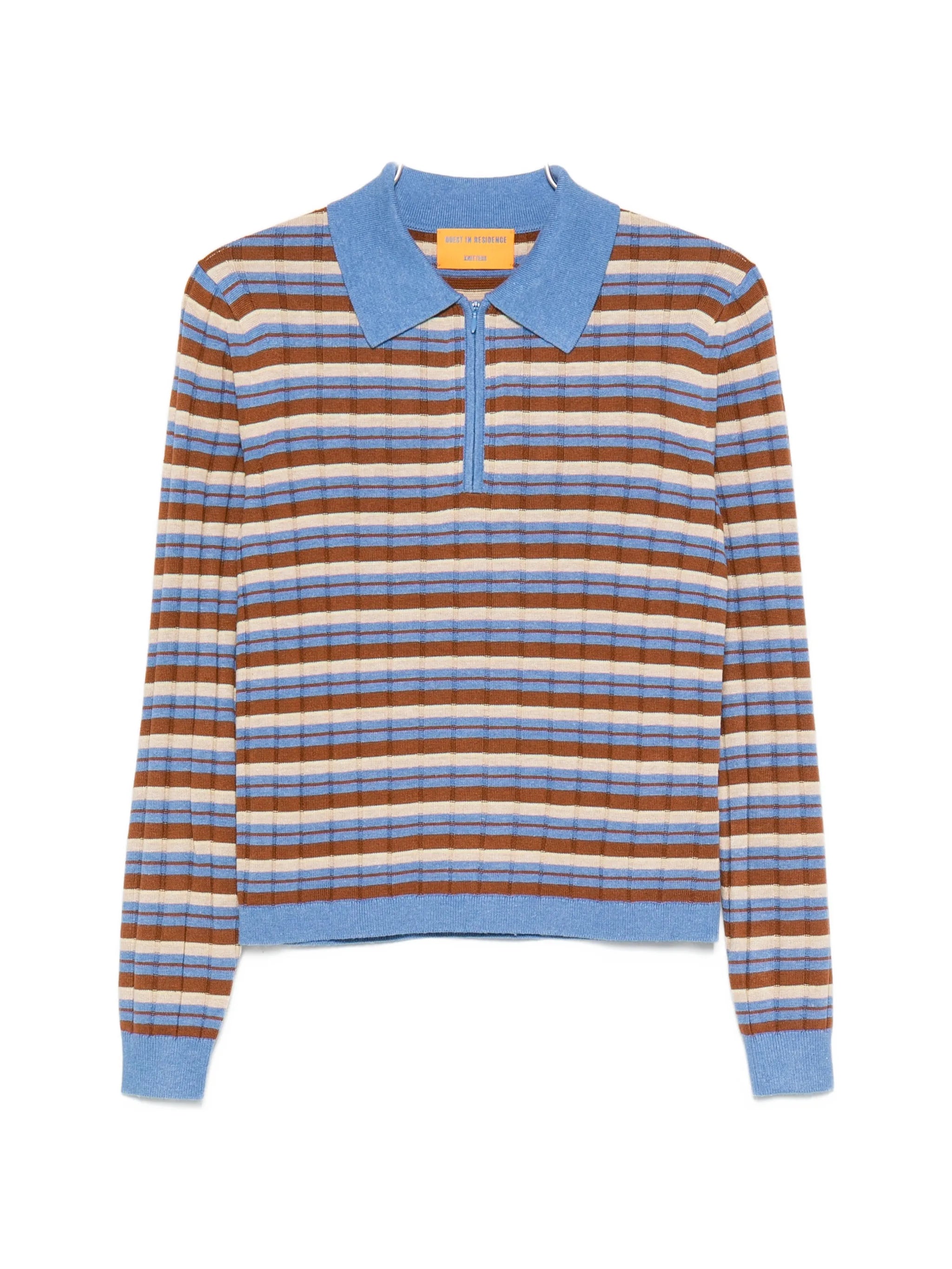 striped zip-up polo sweater