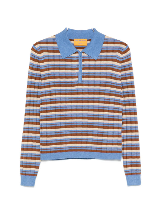 striped zip-up polo sweater