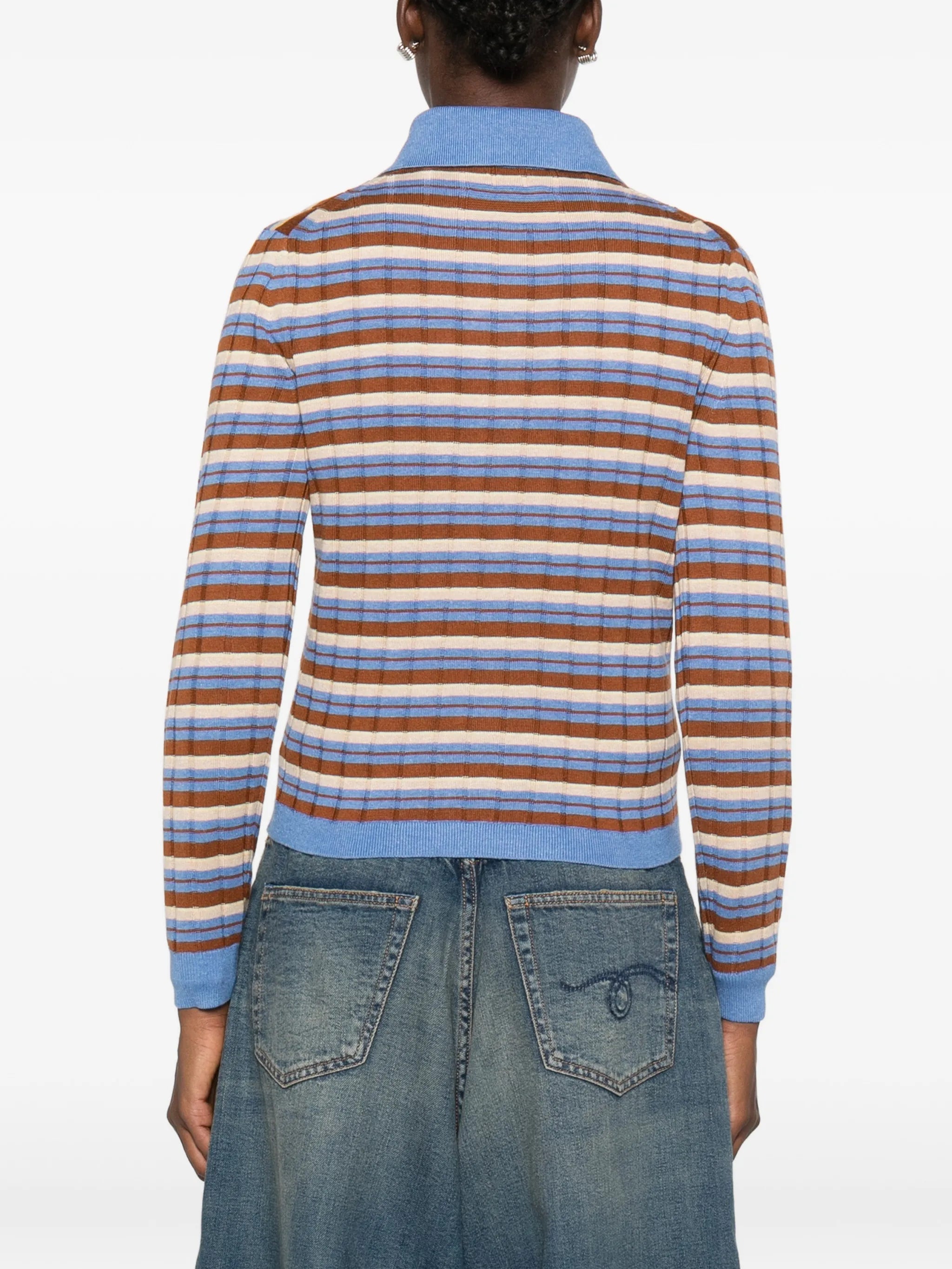 striped zip-up polo sweater