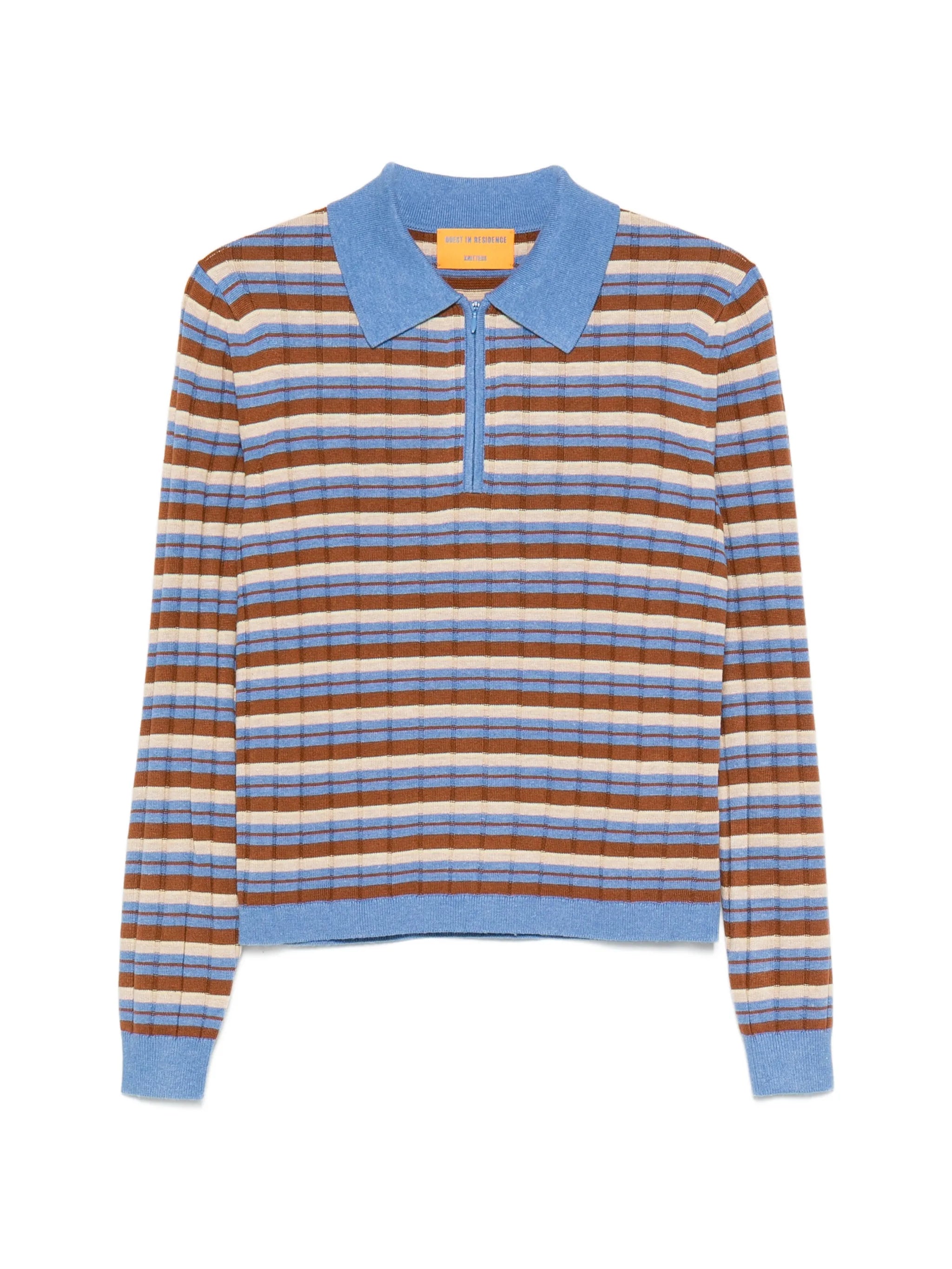 striped zip-up polo sweater