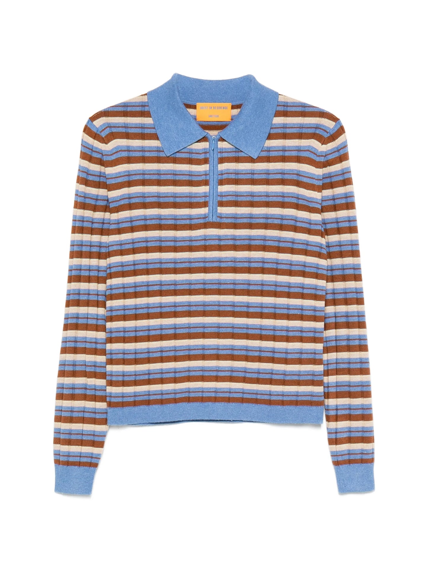 striped zip-up polo sweater