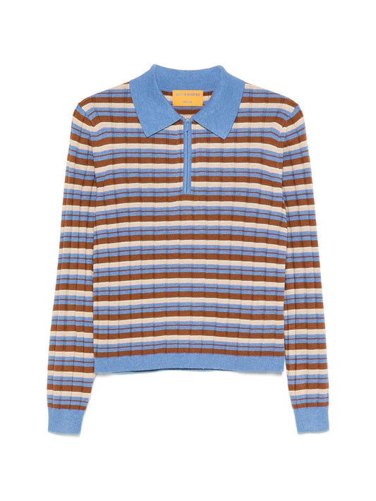 striped zip-up polo sweater