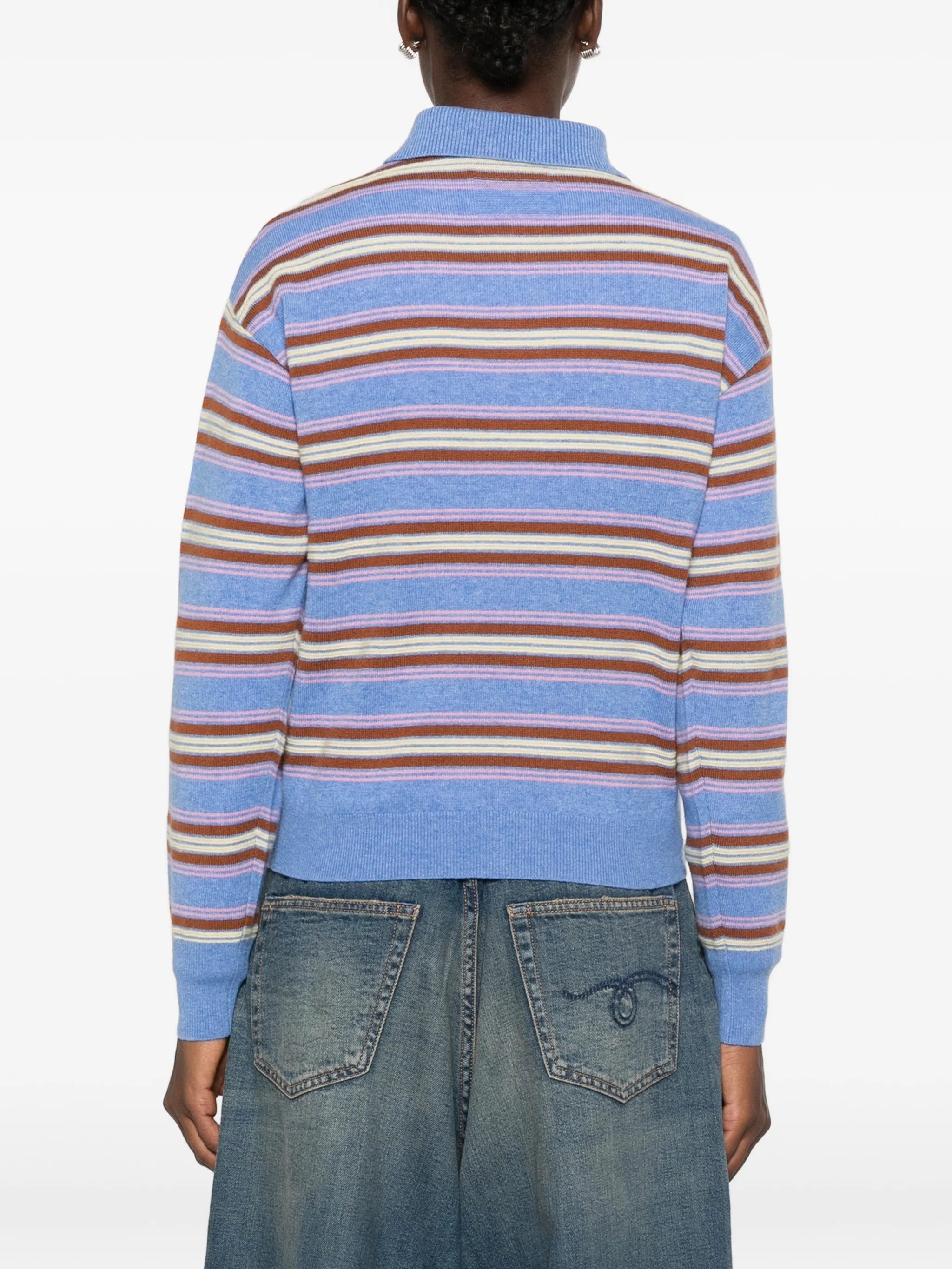 Collegiate stripe-pattern polo sweater