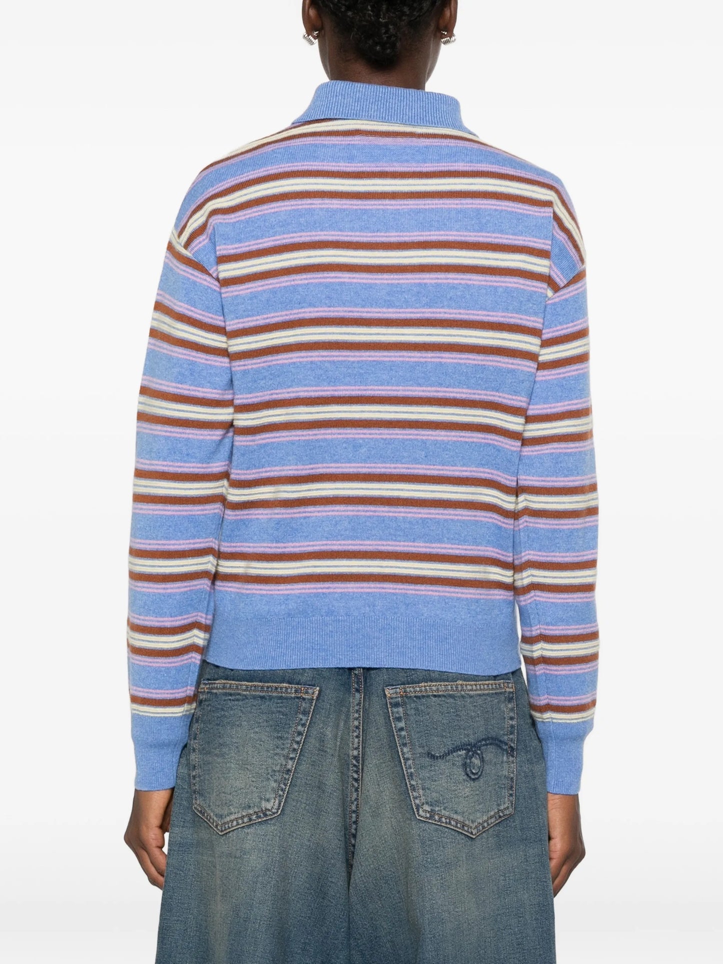 Collegiate stripe-pattern polo sweater