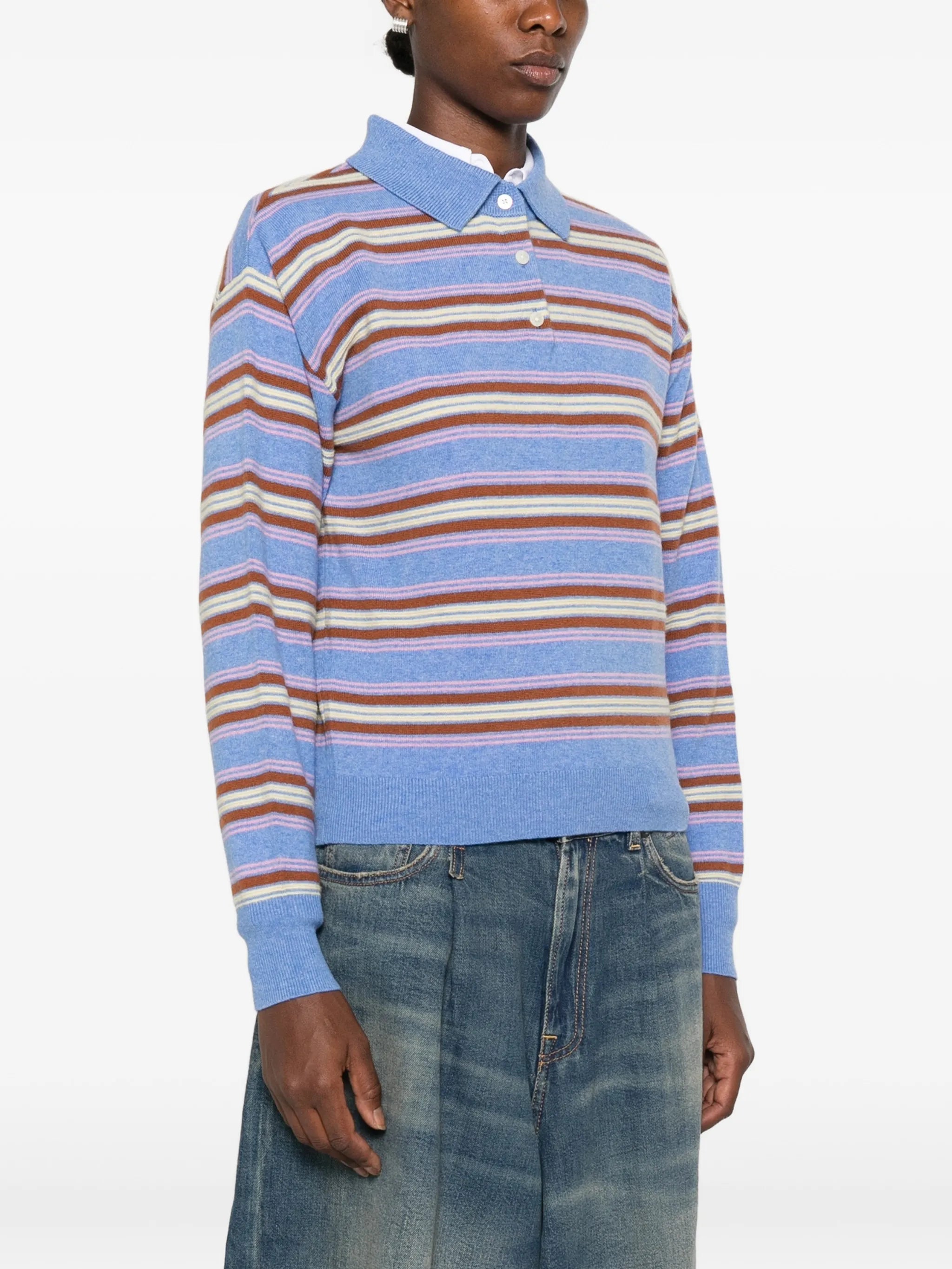 Collegiate stripe-pattern polo sweater