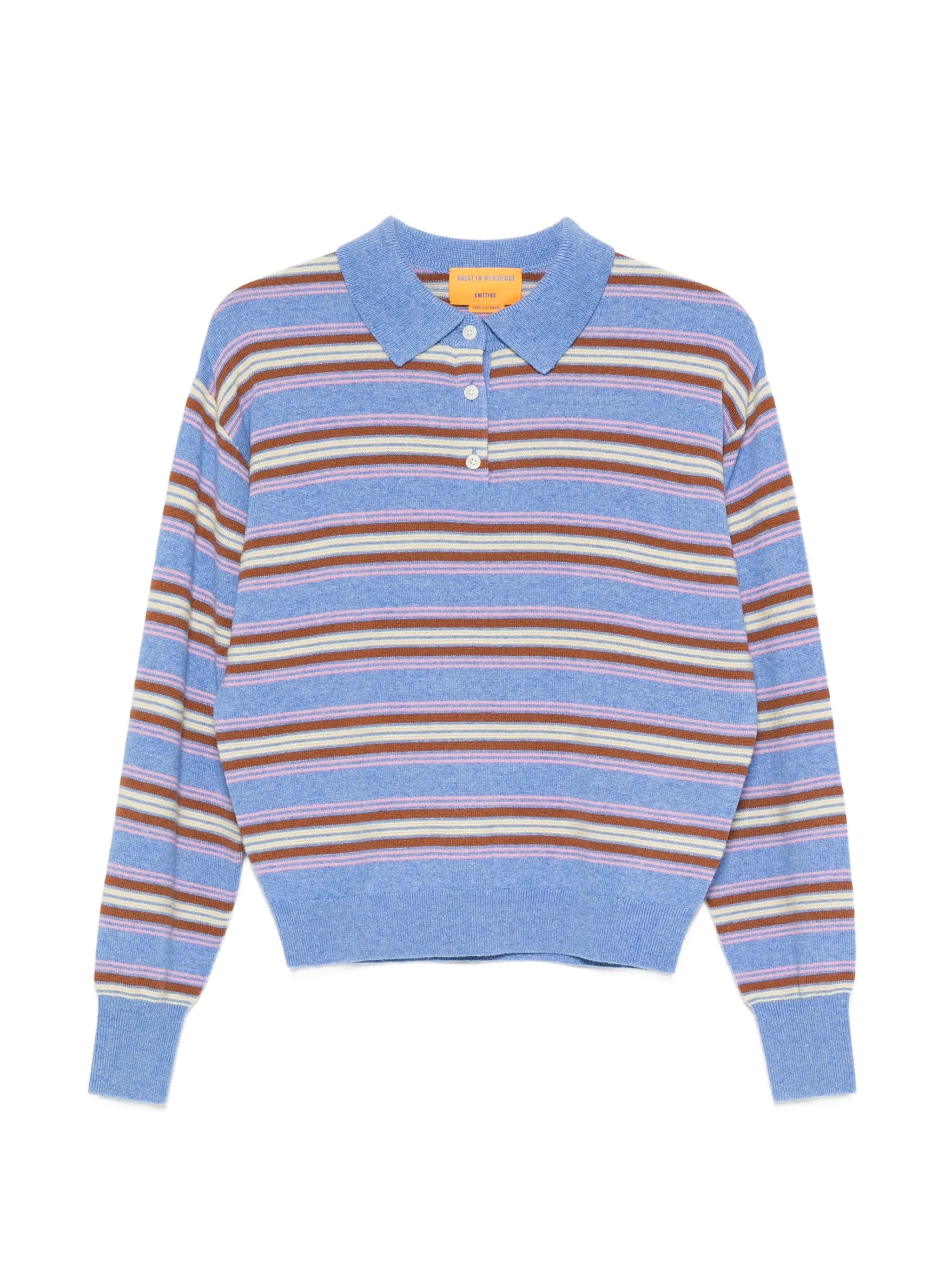 Collegiate stripe-pattern polo sweater