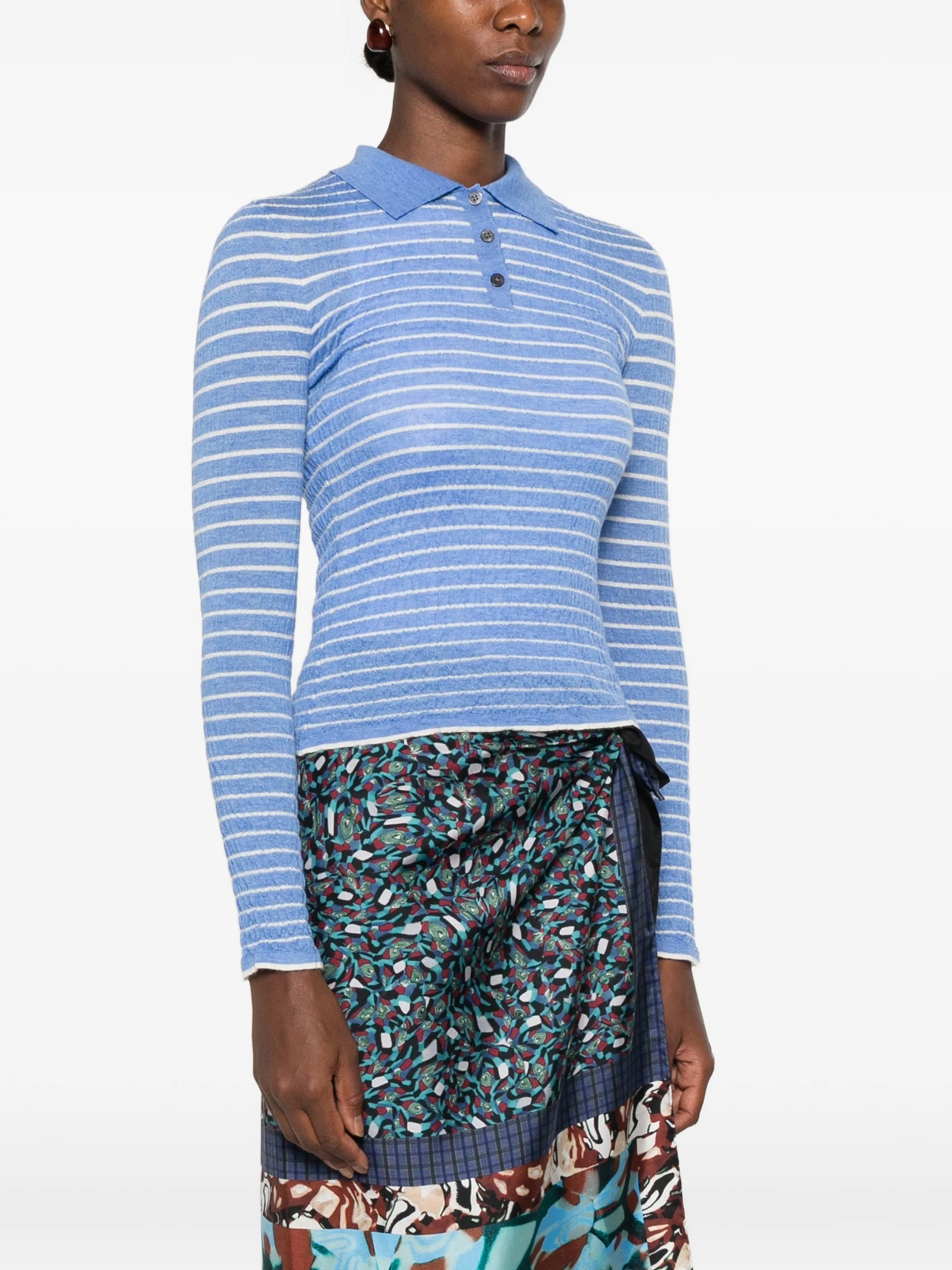 smocked striped polo sweater