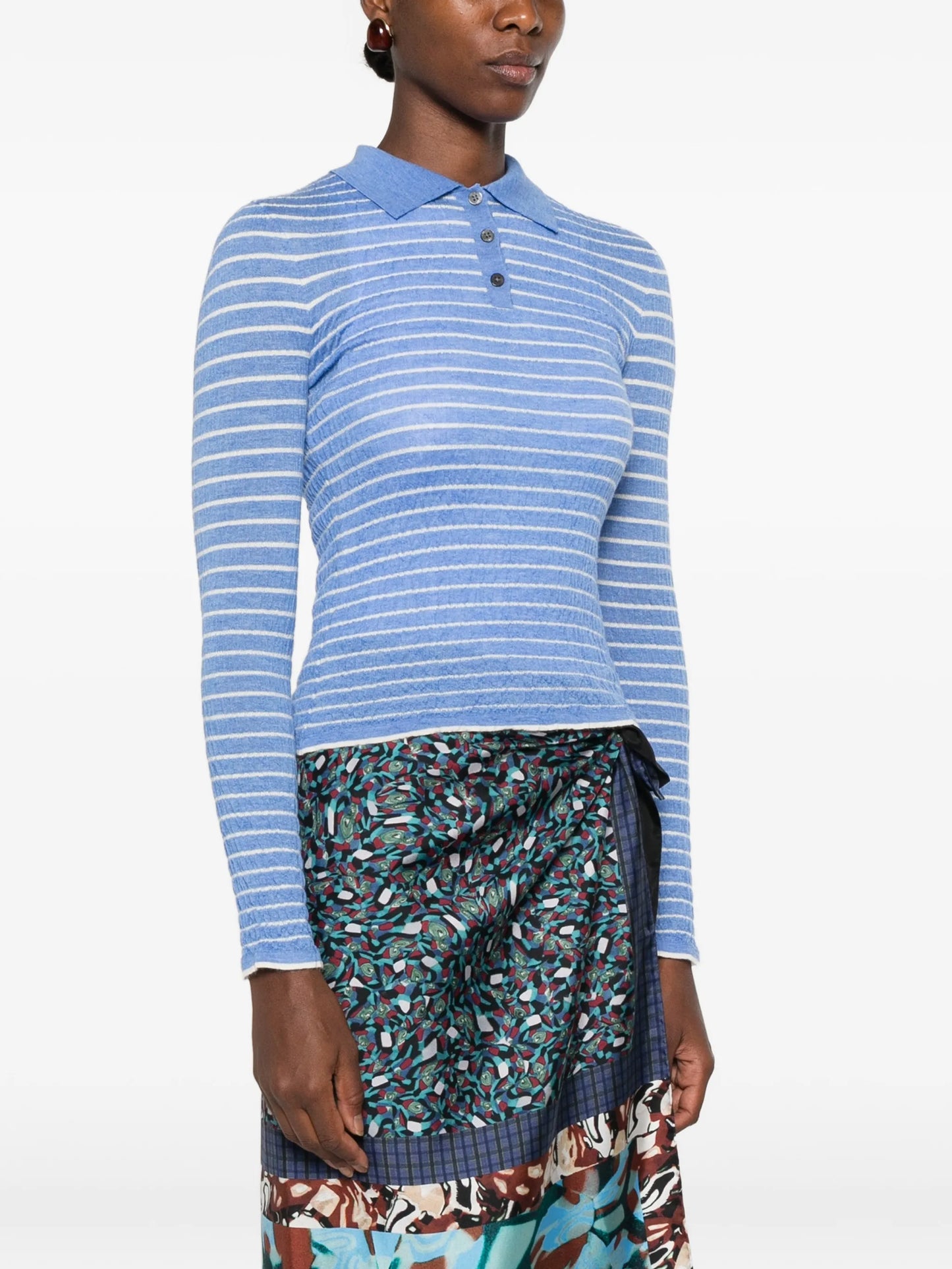 smocked striped polo sweater
