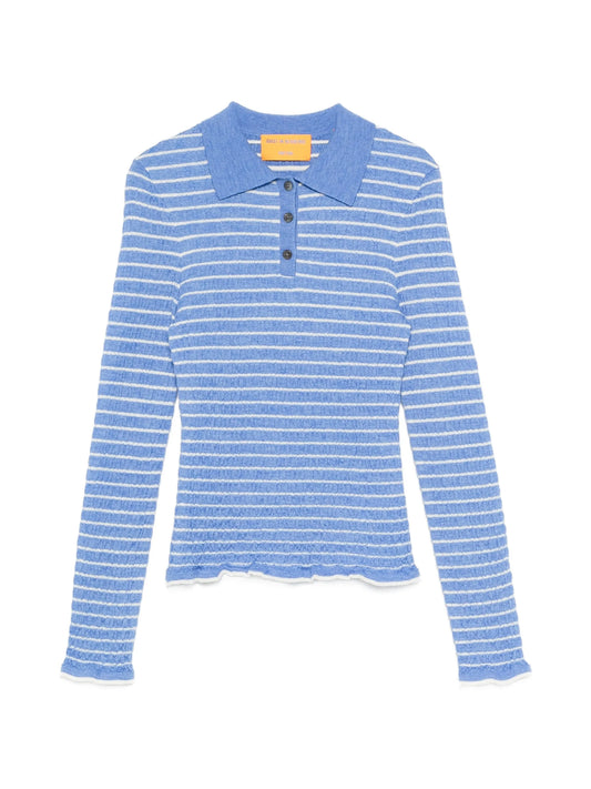smocked striped polo sweater