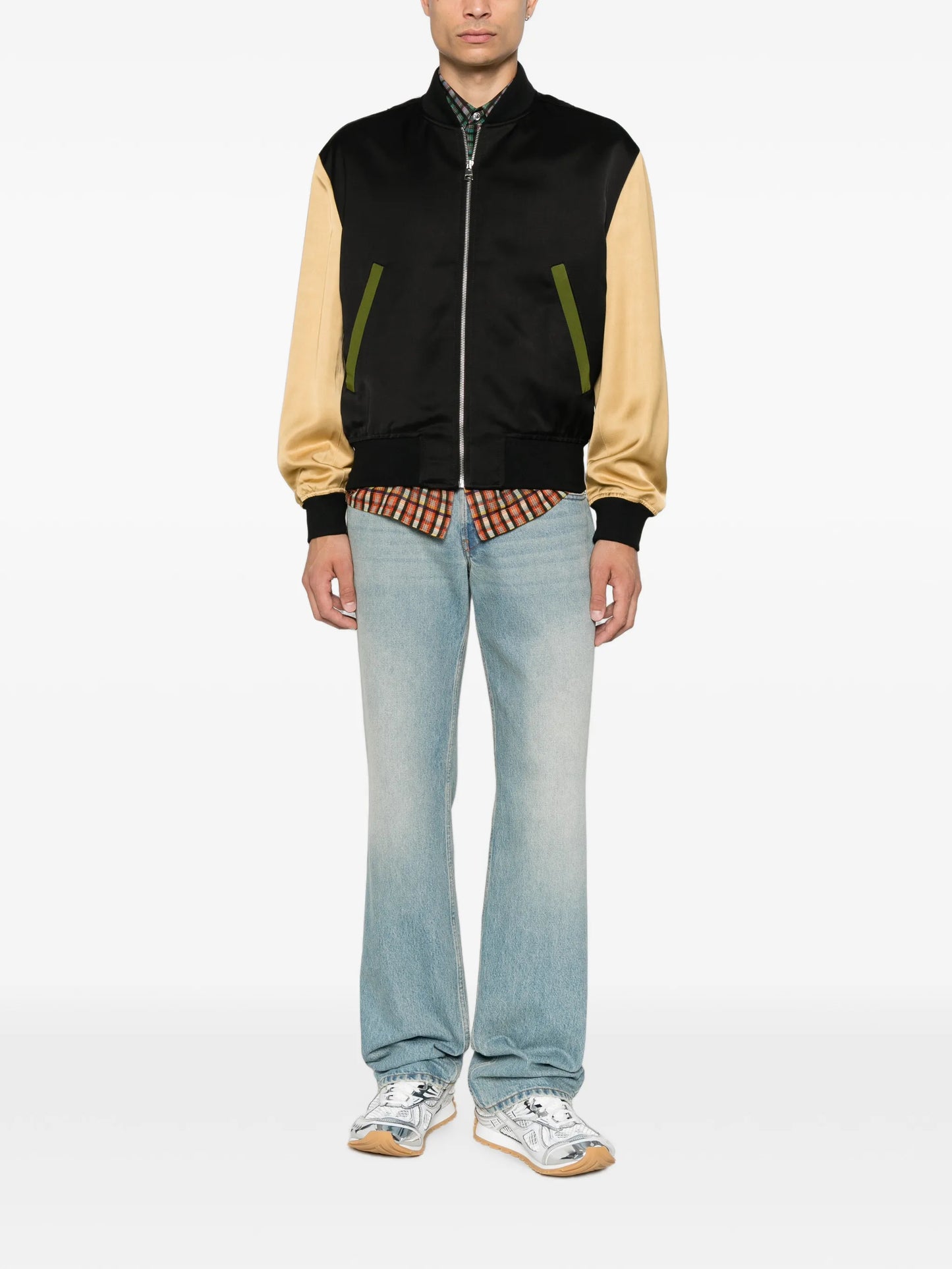 zip-fastening contrast-sleeve  jacket